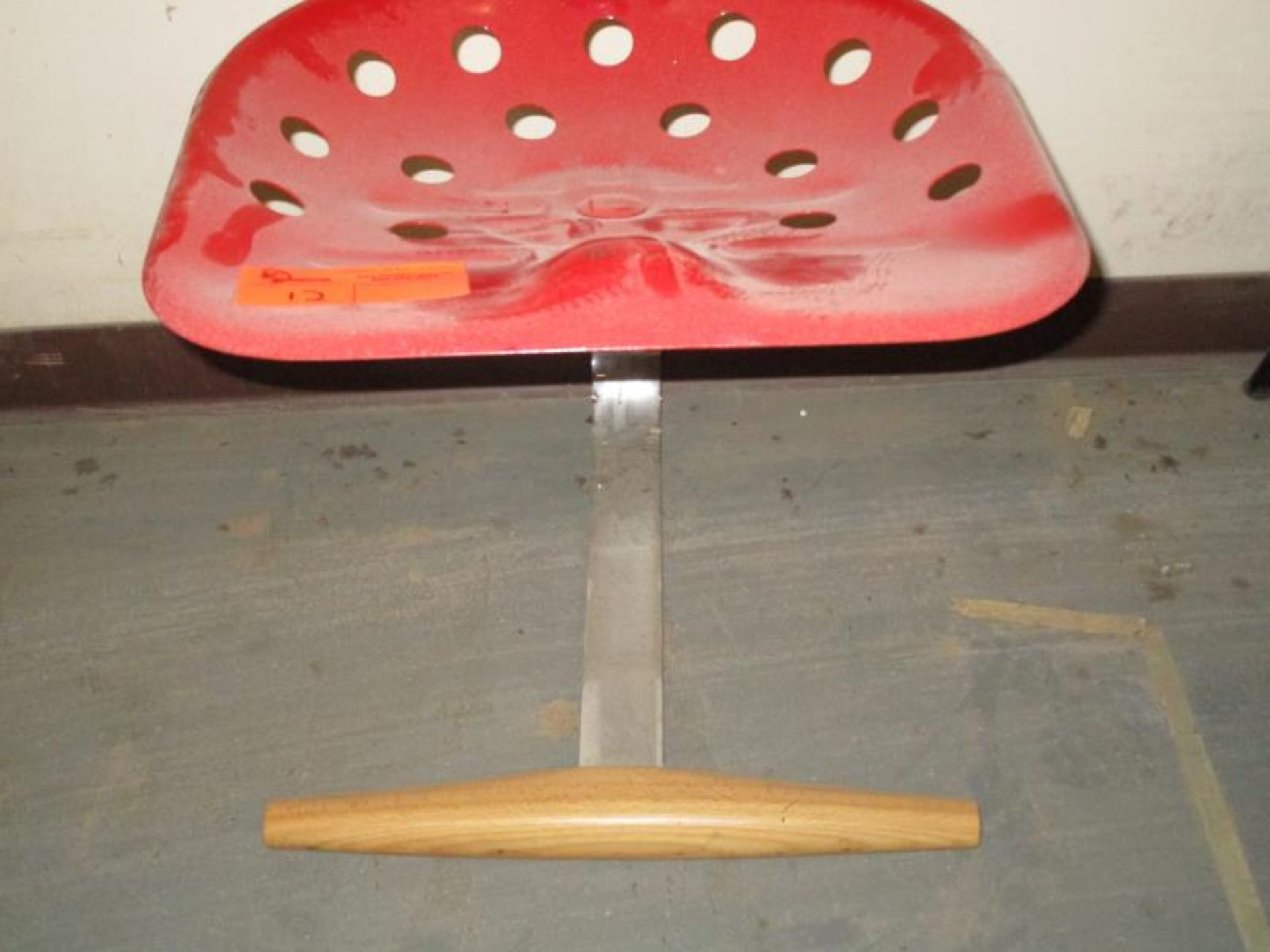 (1) Stool / Chair w/ Red Metal Seat, Metal Base w/ Wood Front Piece w/ Wood Front Piece - Image 2 of 4