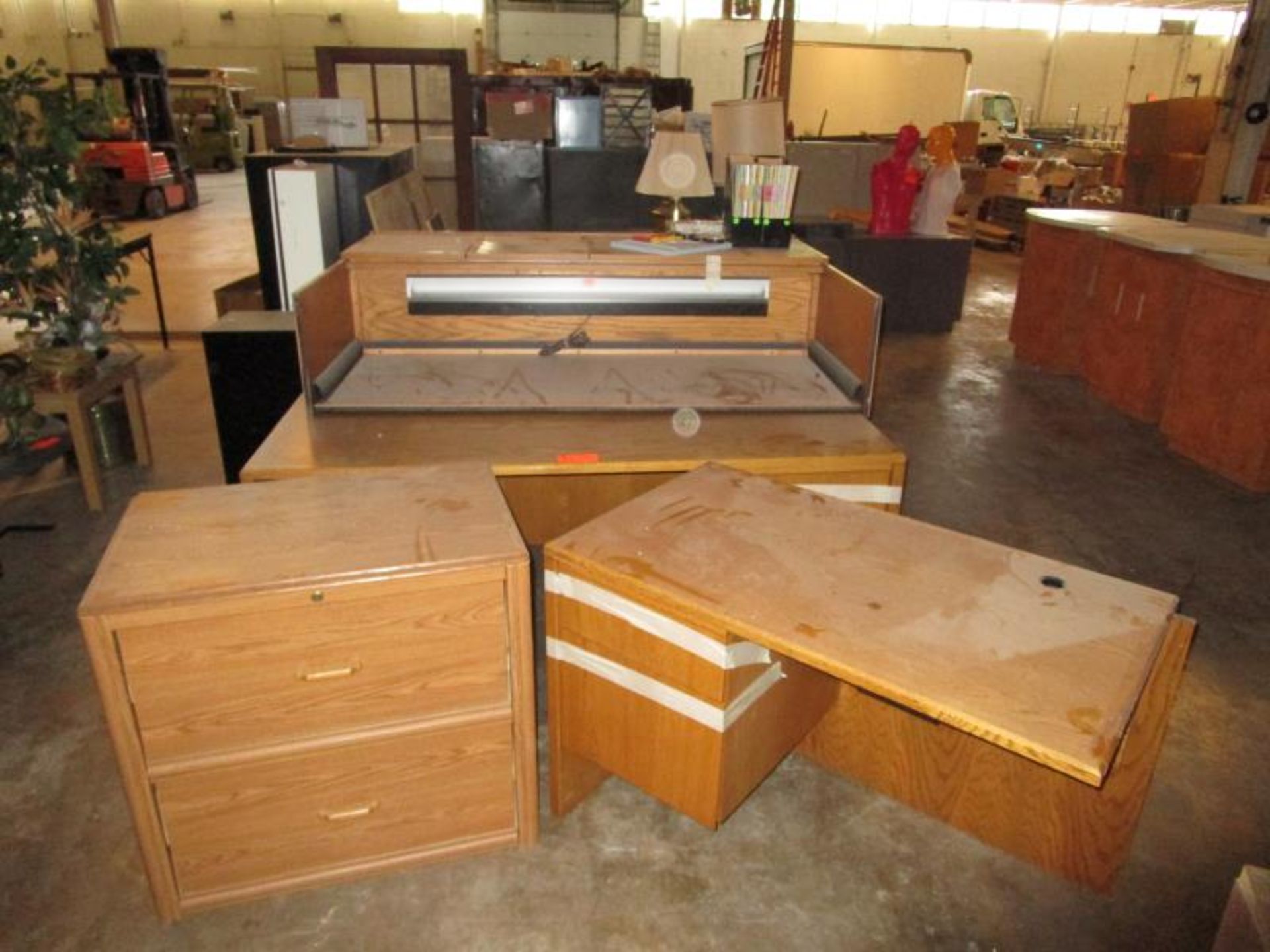 Lot - Matching Desks, Above Storage for 1 Pc., 2 Drawer File, All Laminate Wood - 5pcs Drawer