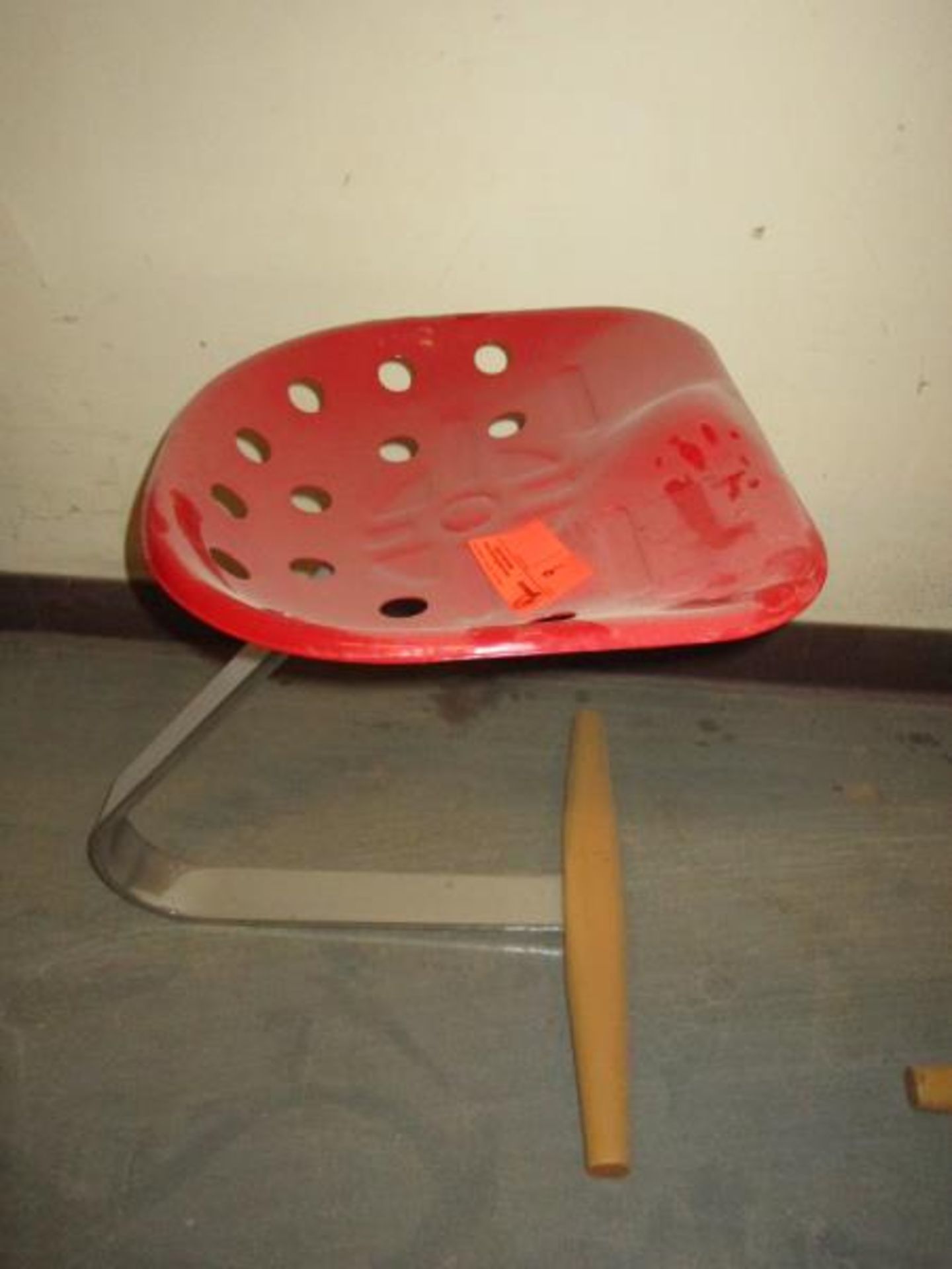 (1) Stool / Chair w/ Red Metal Seat, Metal Base w/ Wood Front Piece w/ Wood Front Piece - Image 3 of 4