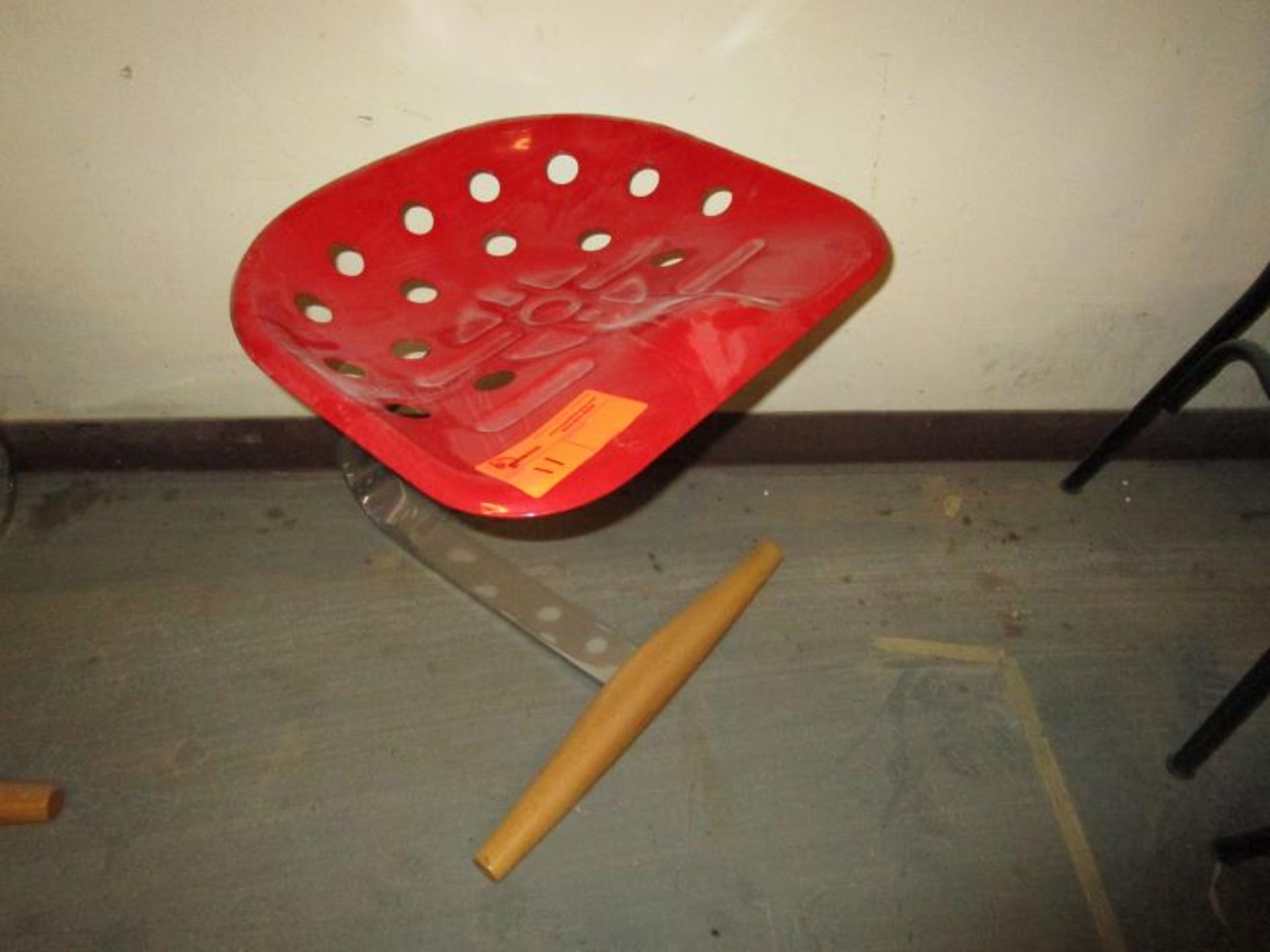 (1) Stool / Chair w/ Red Metal Seat, Metal Base w/ Wood Front Piece w/ Wood Front Piece - Image 4 of 4