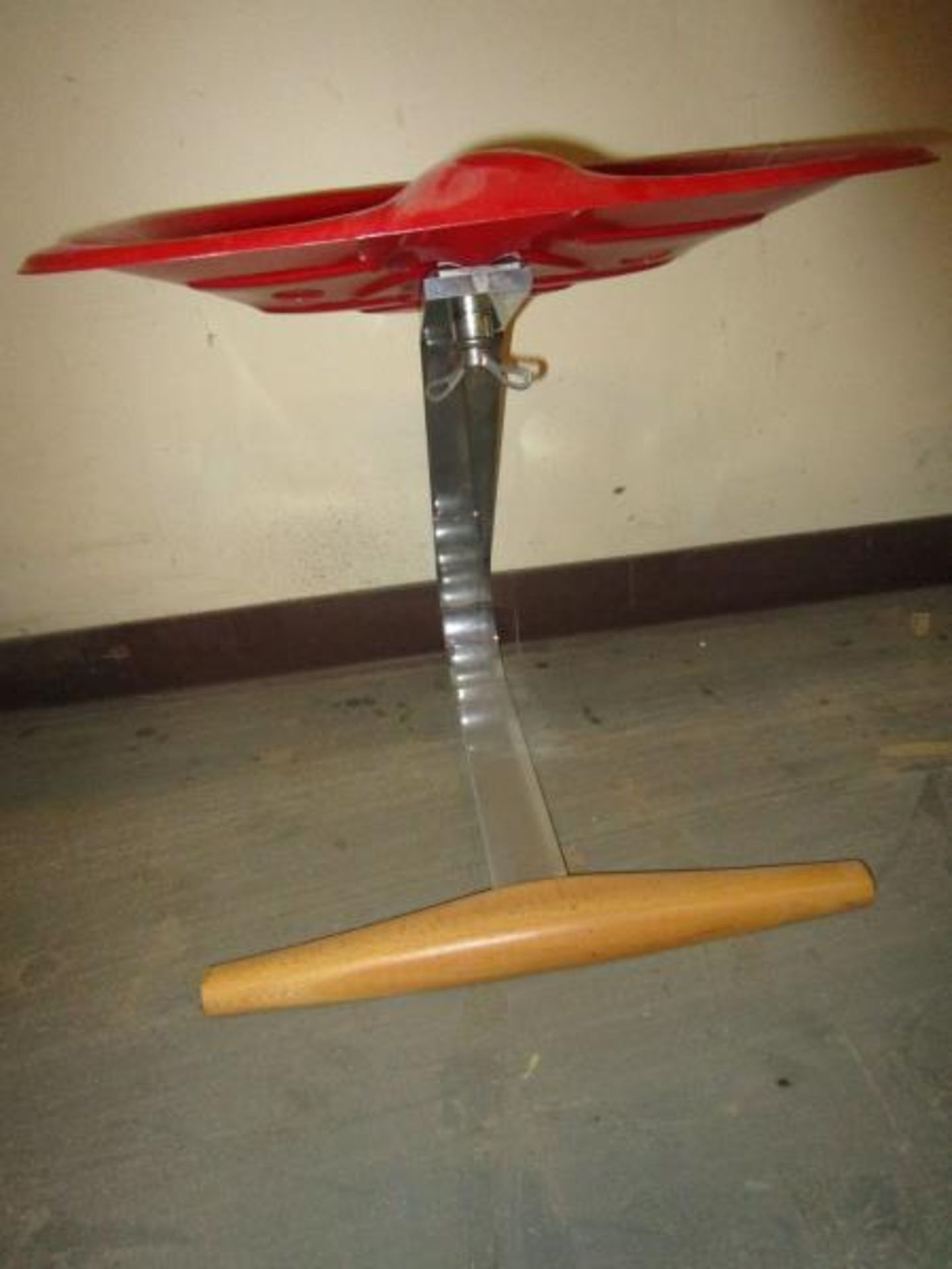 (1) Stool / Chair w/ Red Metal Seat, Metal Base w/ Wood Front Piece w/ Wood Front Piece - Image 3 of 4