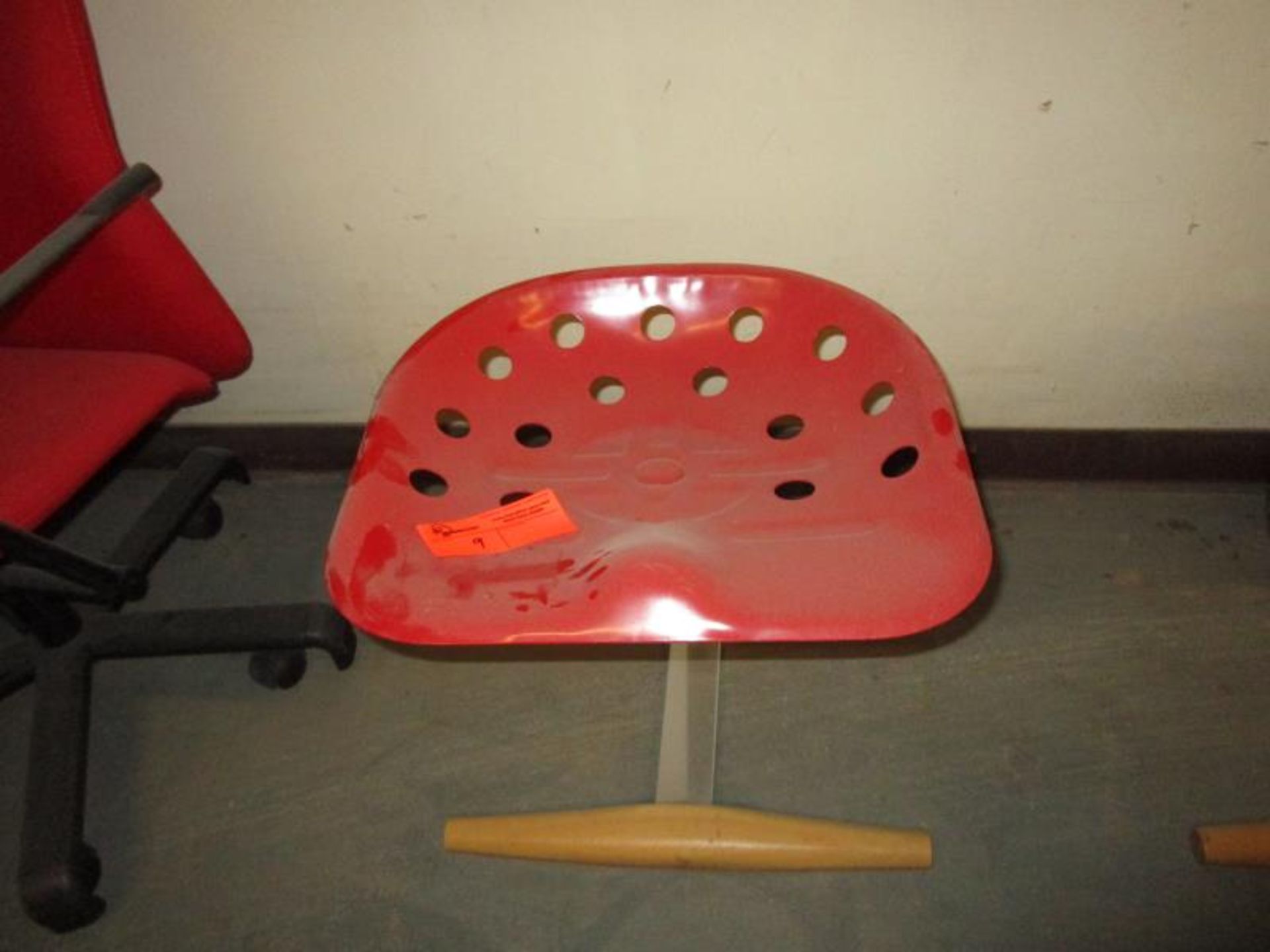 (1) Stool / Chair w/ Red Metal Seat, Metal Base w/ Wood Front Piece w/ Wood Front Piece - Image 2 of 4