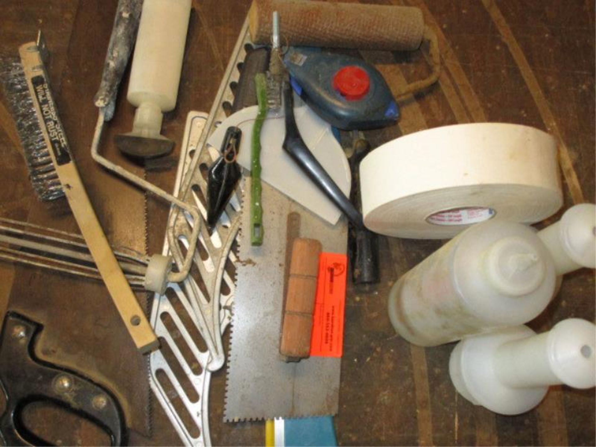 Lot Including: Wire Brushes, Hand Saw, Paint Roller, Edger, Chalk Line, Razor Knife, Plastic