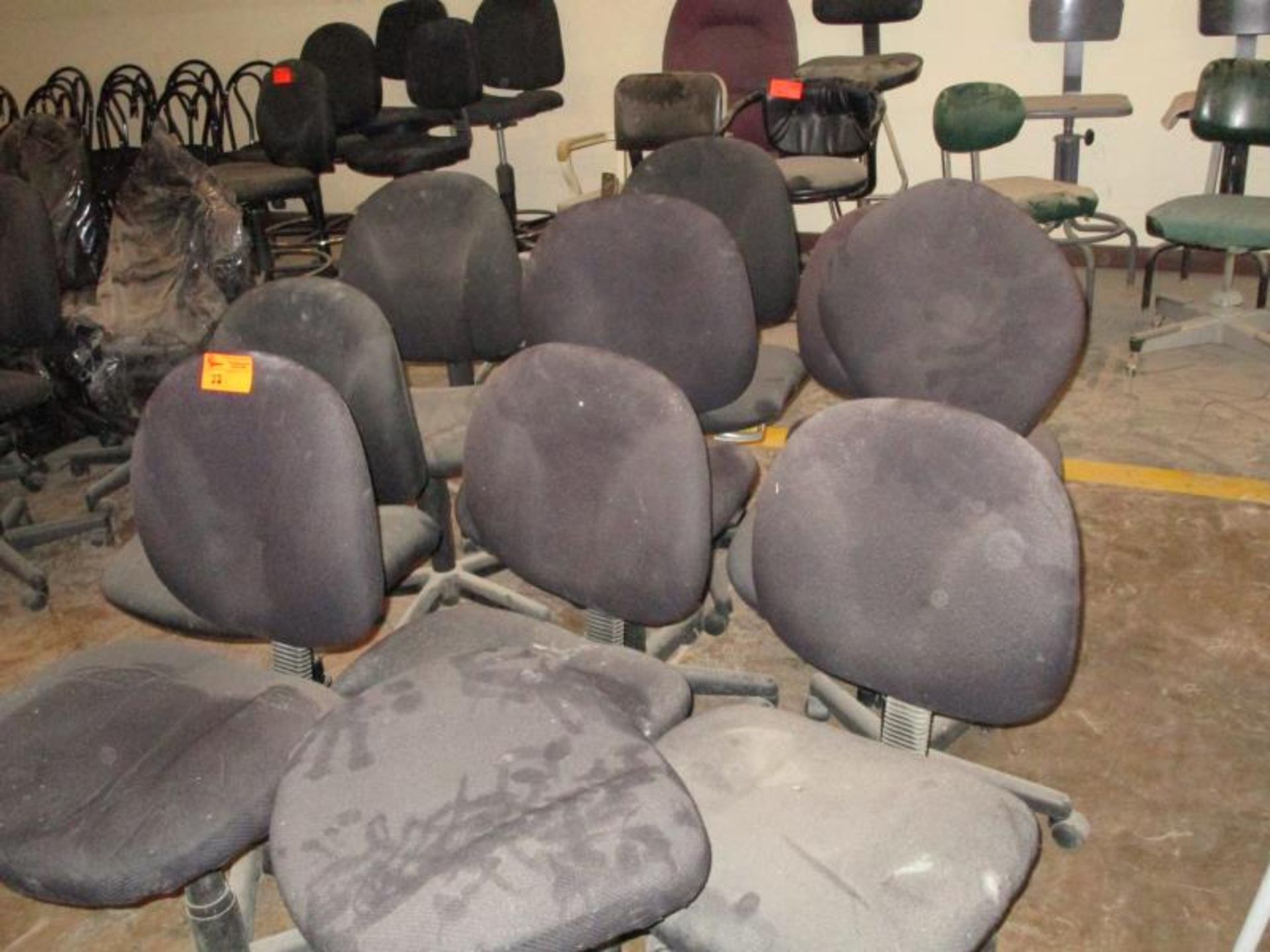 (10) Assorted Office Chairs on Casters, Fabric Seat / Back - 1 w/ Broken Back, (1) Rolling Stool