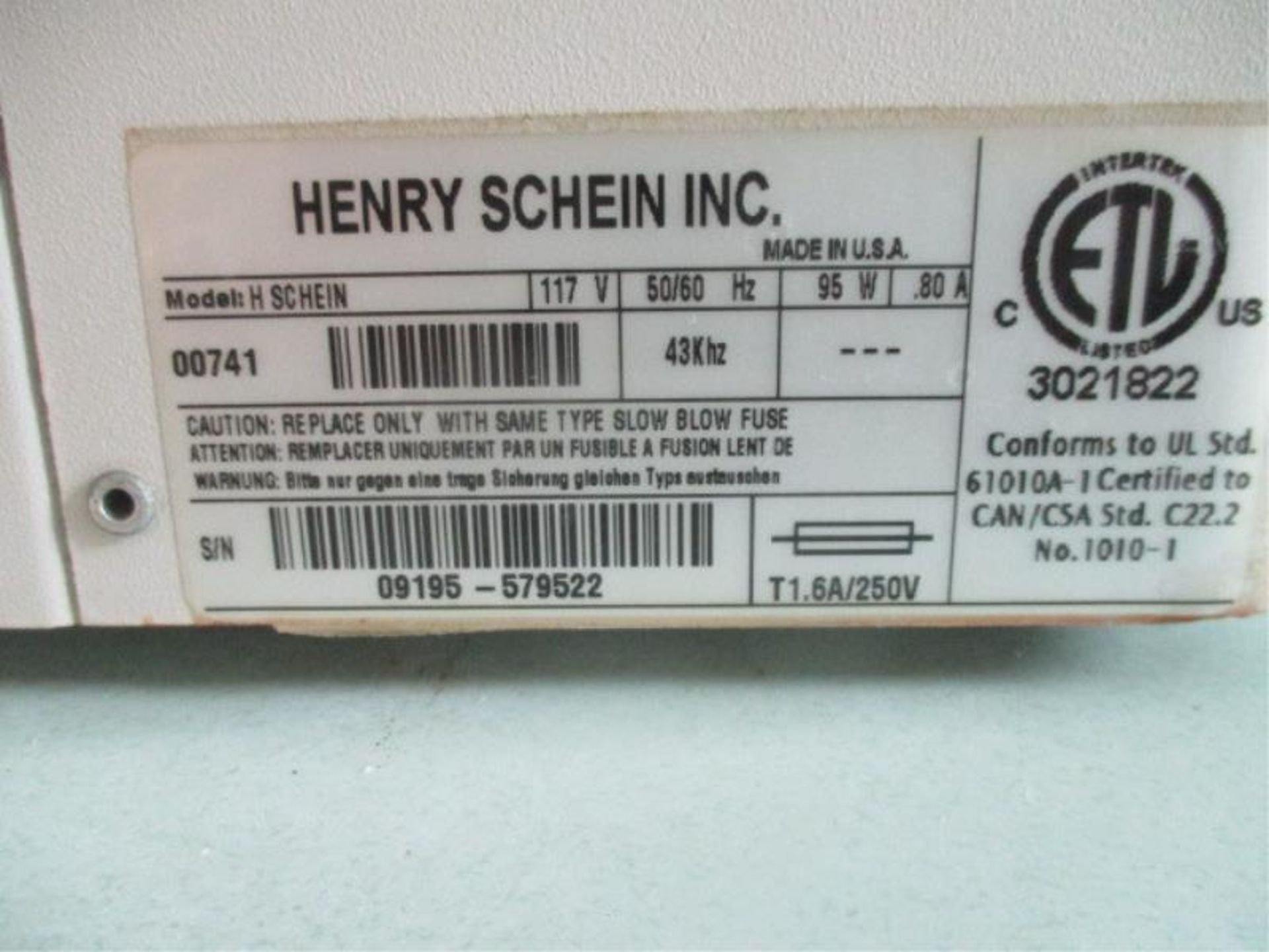 Henry Schein Ultrasonic Cleaner, Model: Schein - 00741, SN: 09195-579522 - Image 3 of 5