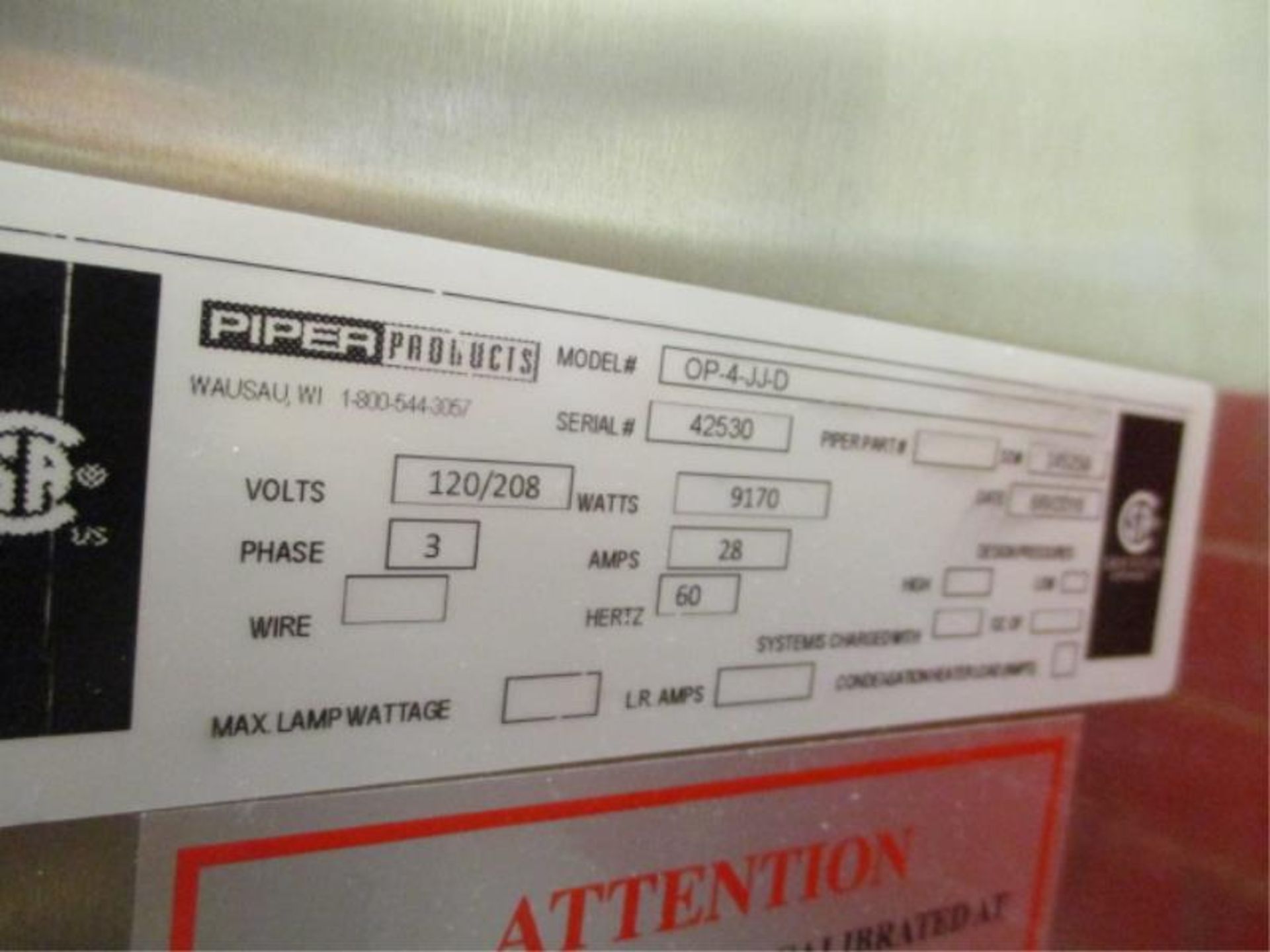 Piper Products Proofer/Oven Model Op-4-JJ-D, Serial # 42530, 120/208 volts, 3 phase, Made 6/9/2016 - Image 4 of 10