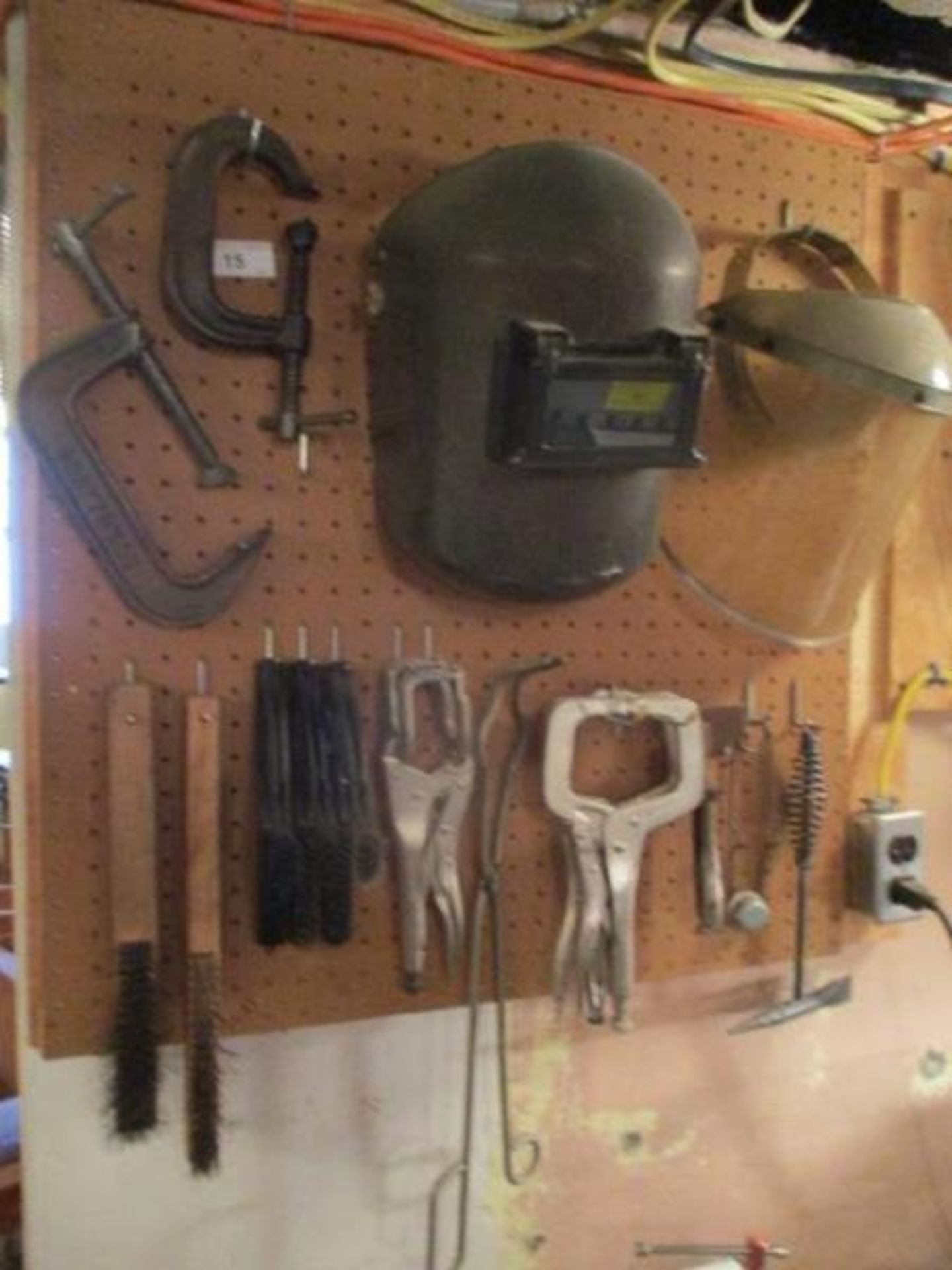 Contents of Peg Board w/ Wire Brushes, Welding Masks, Clamps - Image 2 of 2