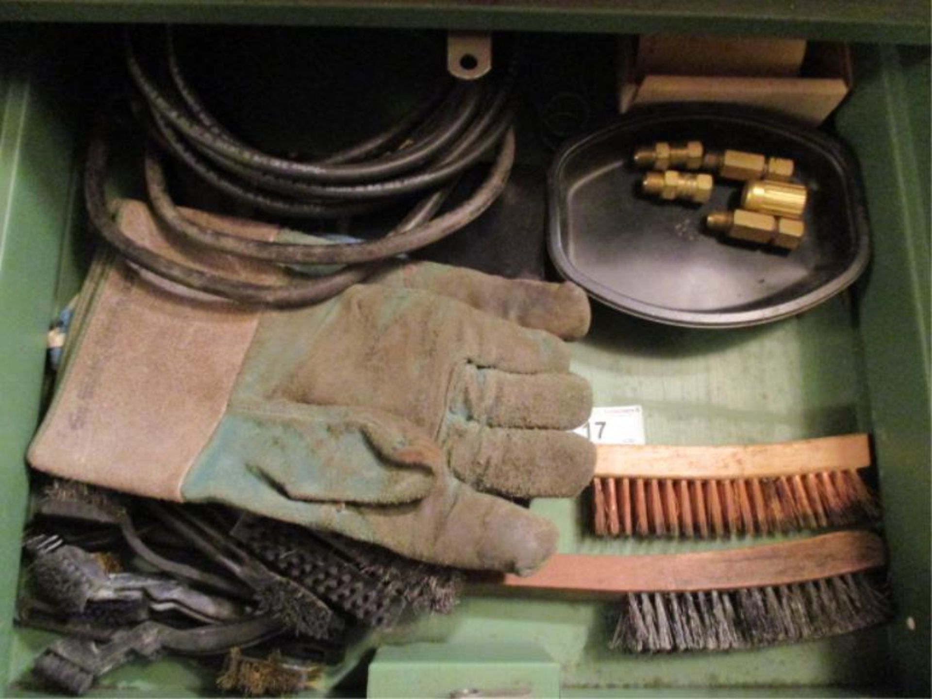 2 Drawer Metal Box Including: Wire Brushes. Cables, Gloves, Grinding / Wire Brush Attachments - Image 2 of 3