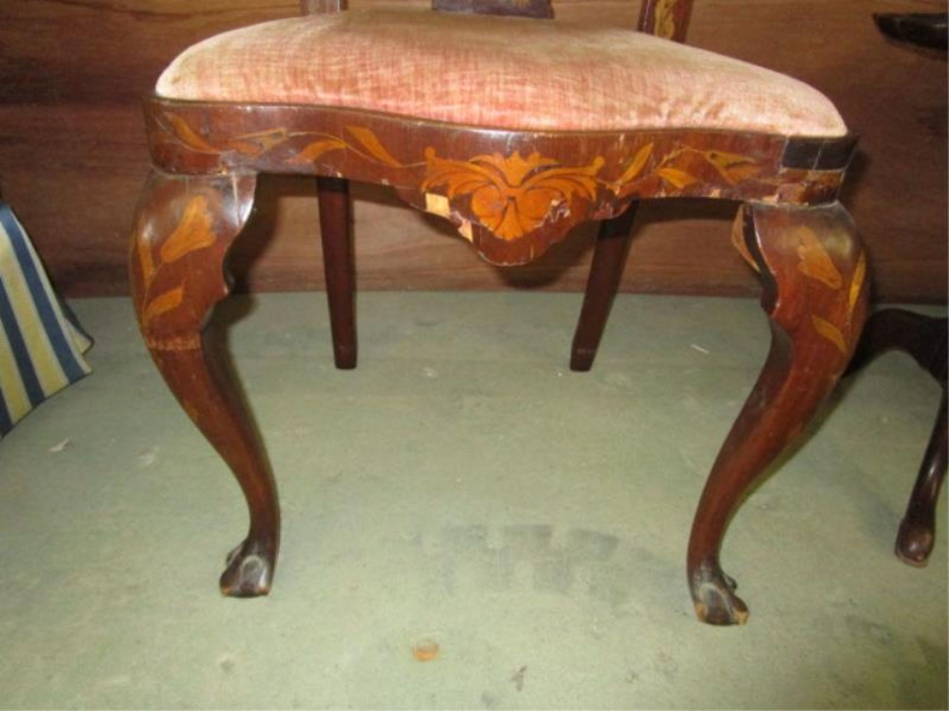 Chair, side, Queen Anne, inlaid, damaged to veneer and damaged throughout, 45" to back crest - Image 2 of 2