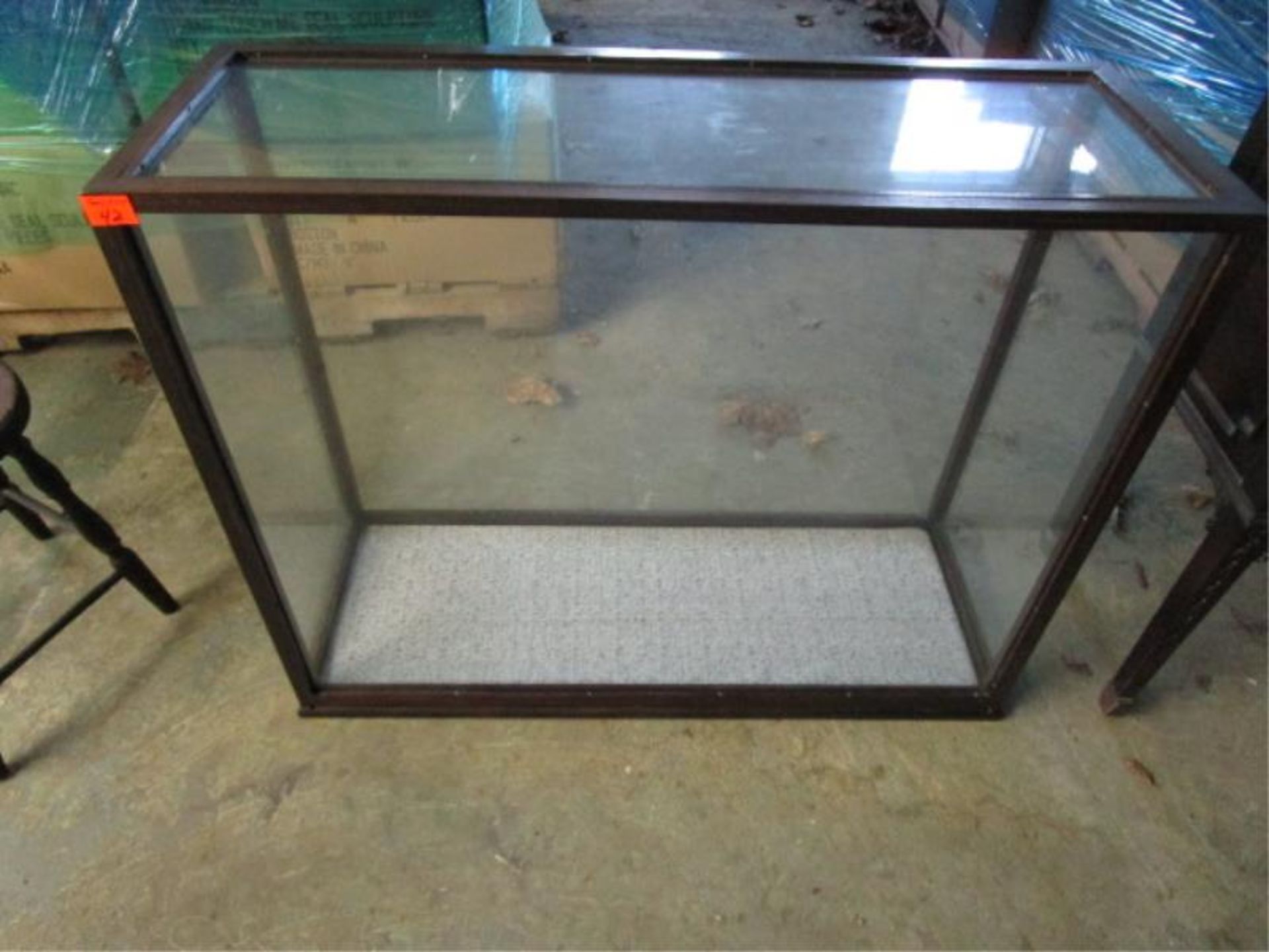 Display Case, glass with wooden frame, 38" l x 14" d x 30" h