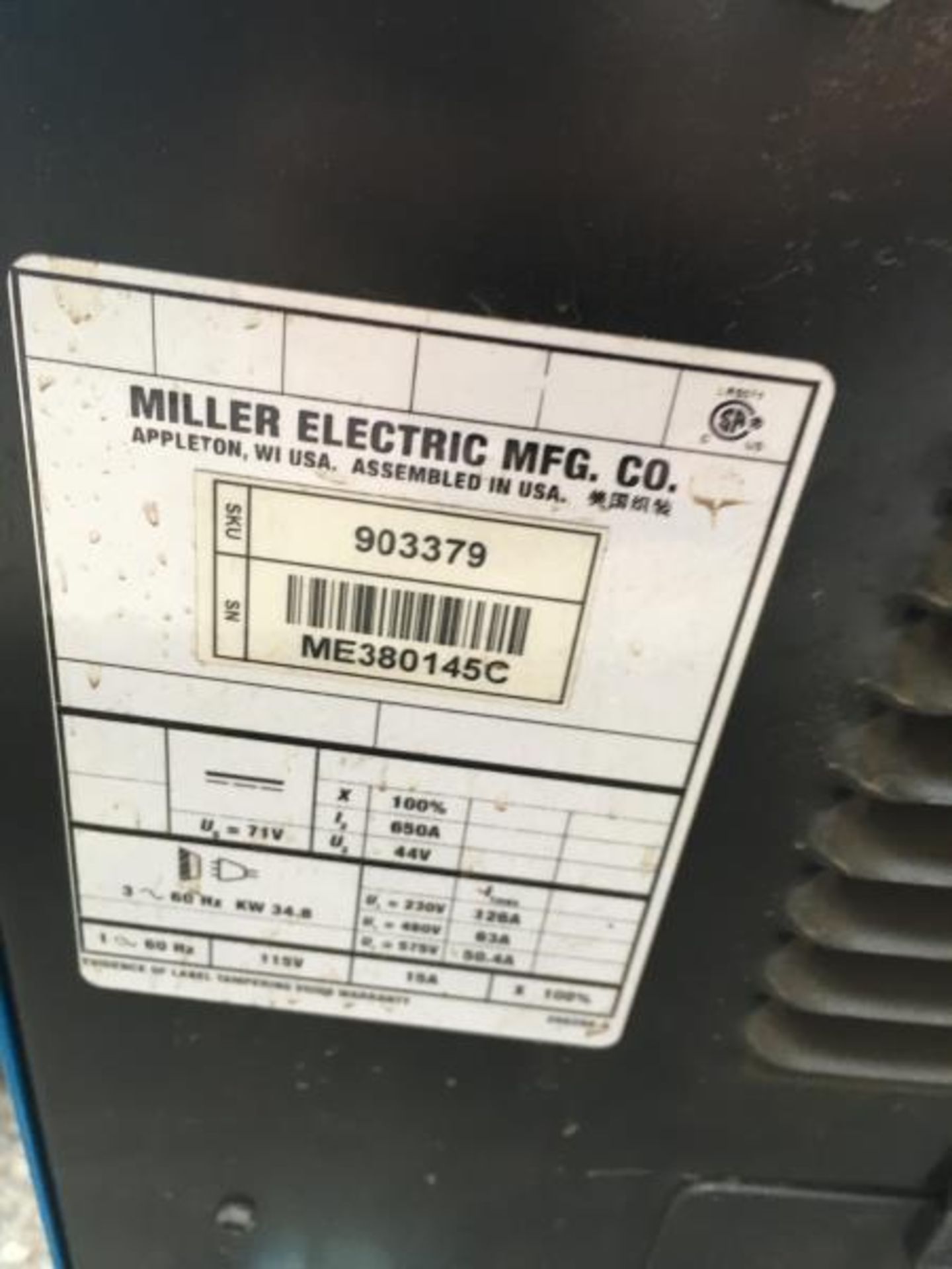 Miller Dimension 652 CC/CV DC Power Source Single Phase S/N:ME380145C - Image 7 of 7