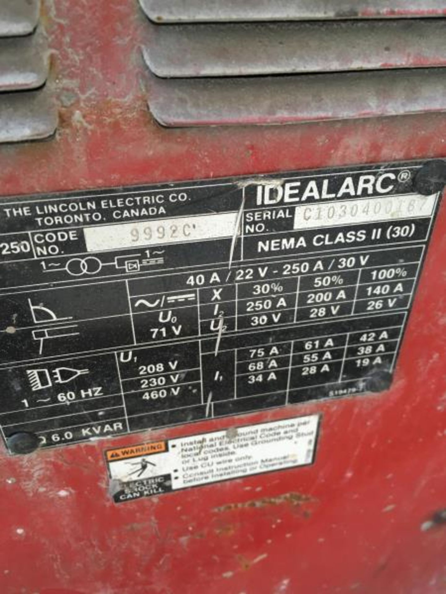 Lincoln Idealarc 250 Single Phase S/N:C1030400187 - Bild 5 aus 6