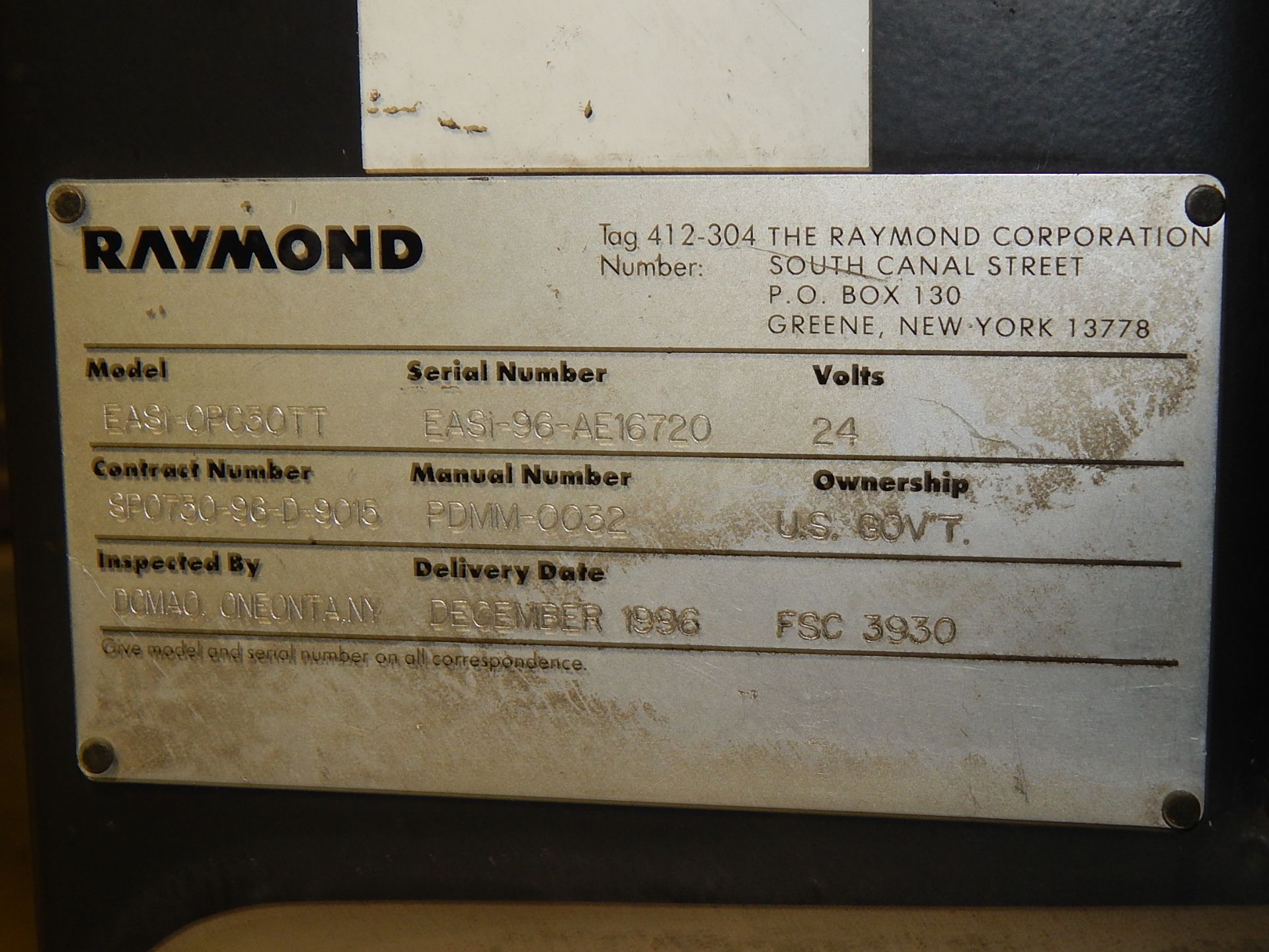 Raymond Model EASL-OPC30TT Order Picker Fork Lift, SN EASL-96-AE16720, 3,000 lb. cap., 3-Stage Mast, - Image 7 of 9