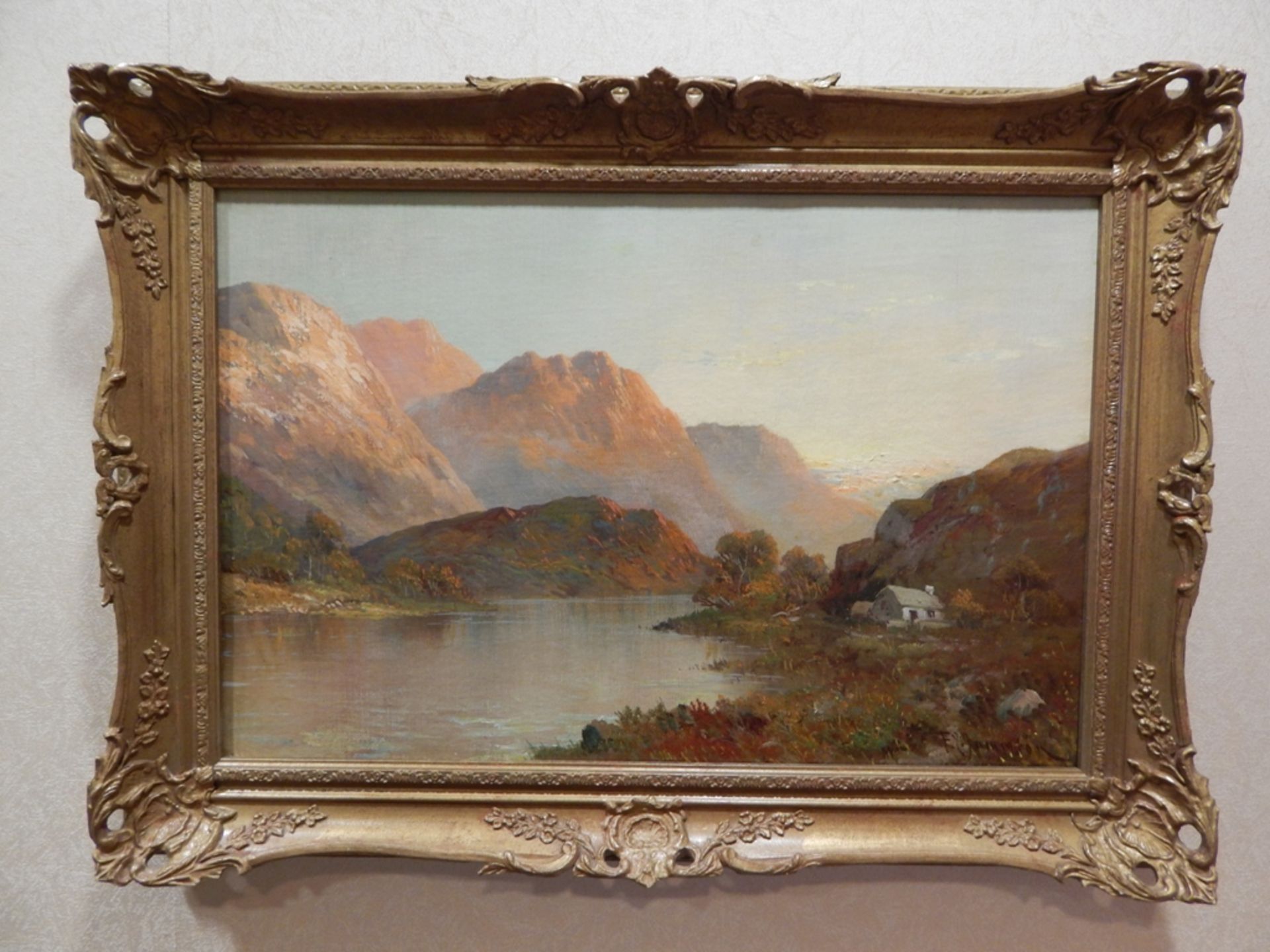 Lake and Mountain Oil on Canvas Painting, approximately 23 in x 15 in, Possible F. E. Jamieson - Image 2 of 5