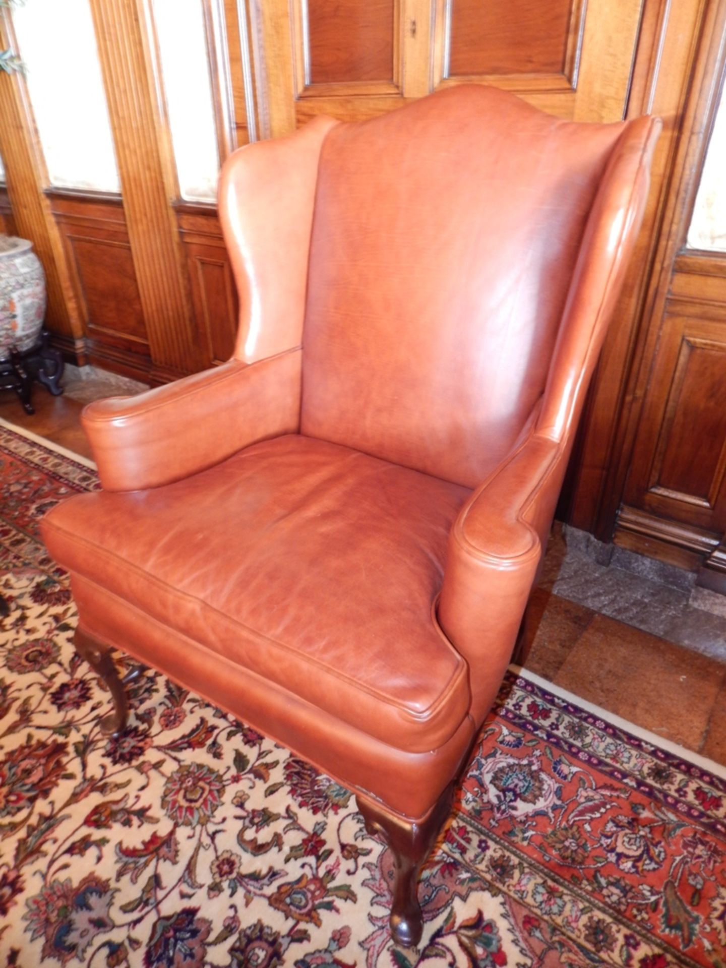 Queen Anne Leather Wingback Chair