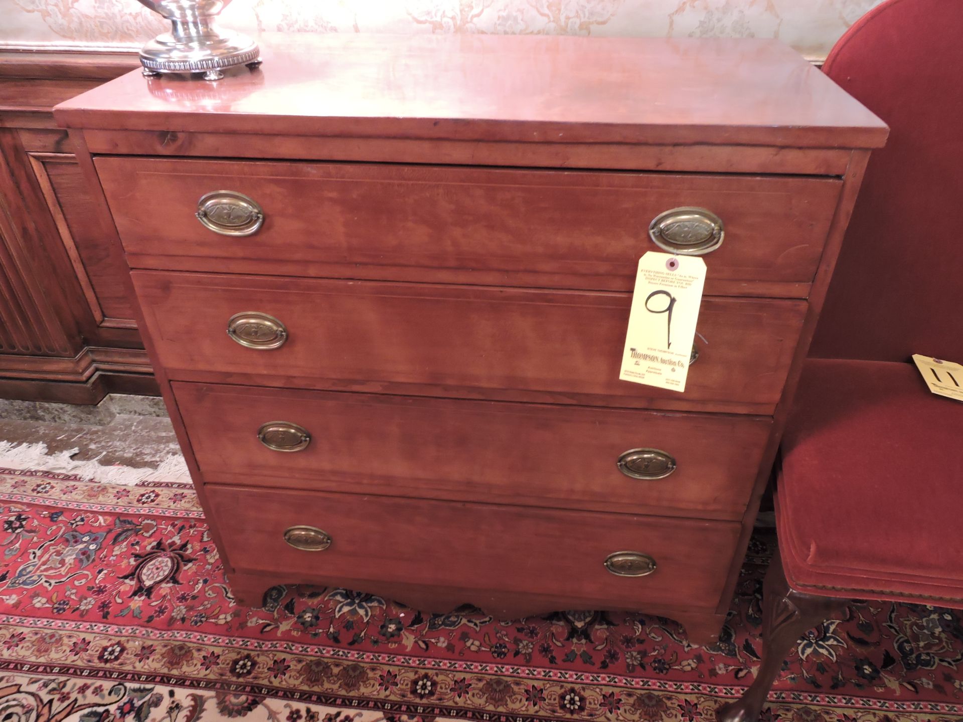 Refinished Federal 4 Drawer Cherry Chest with Maple Inlay, 1830s