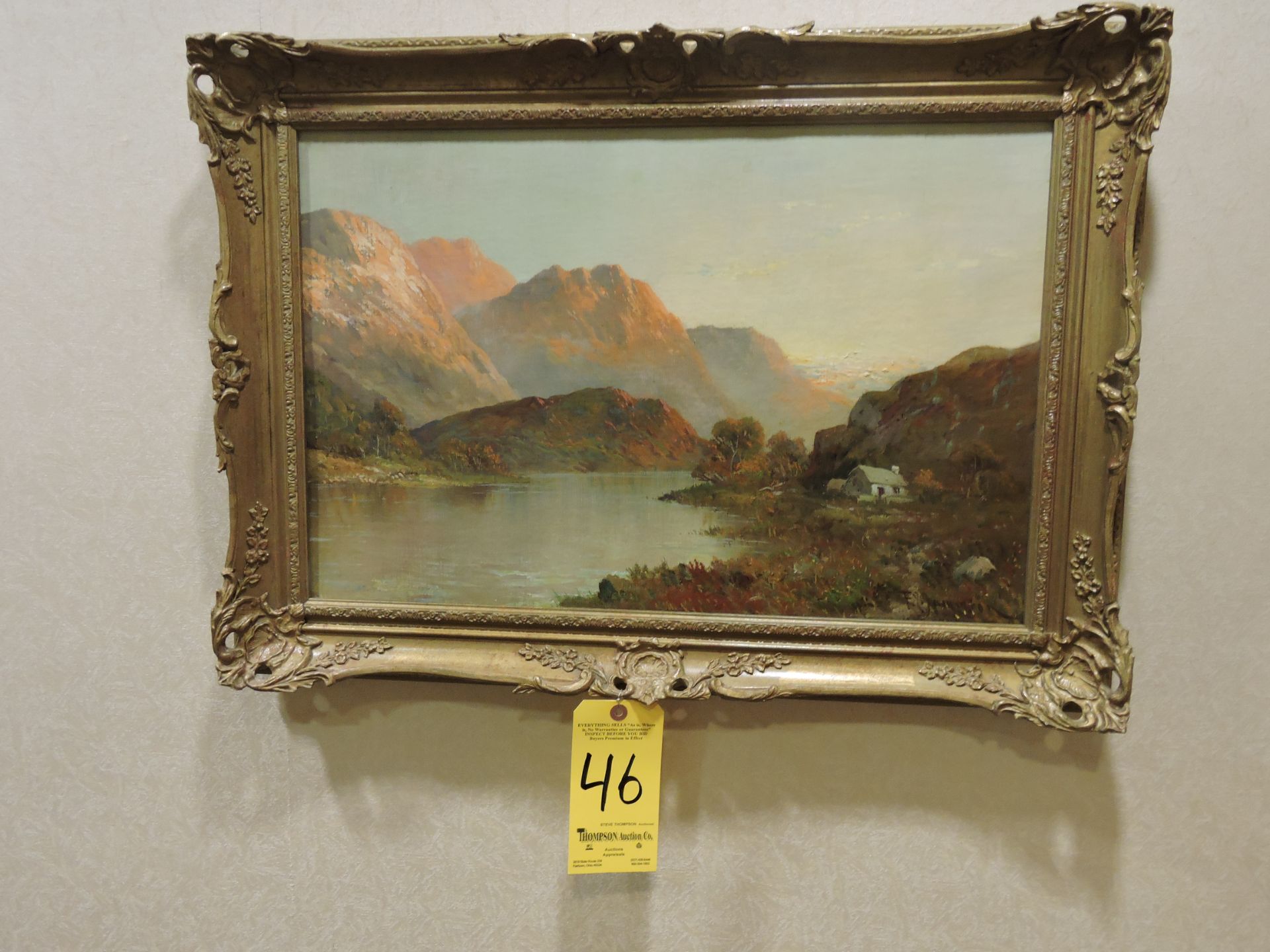 Lake and Mountain Oil on Canvas Painting, approximately 23 in x 15 in, Possible F. E. Jamieson