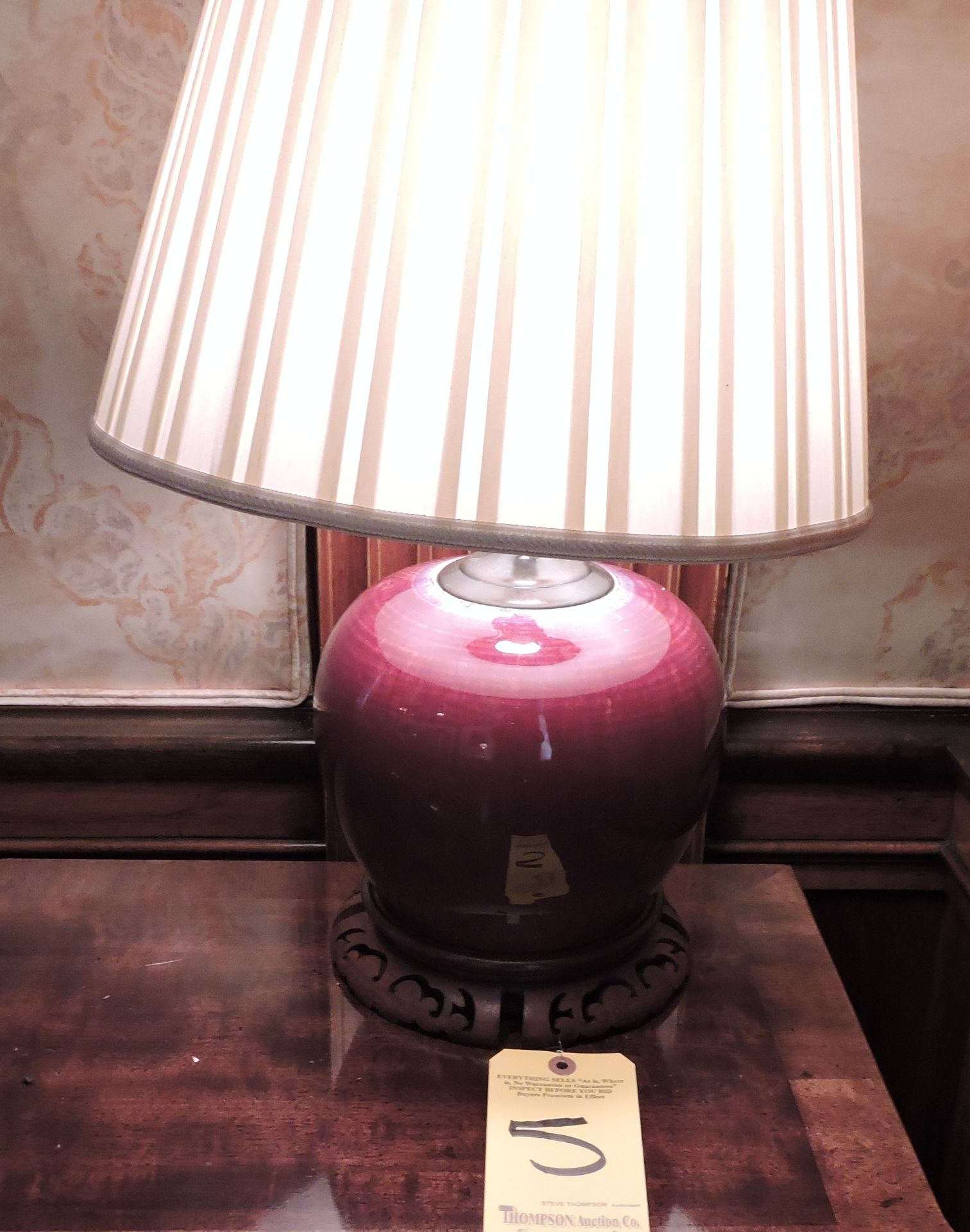 High Gloss Burgundy Ginger Jar Lamp with Wooden Base