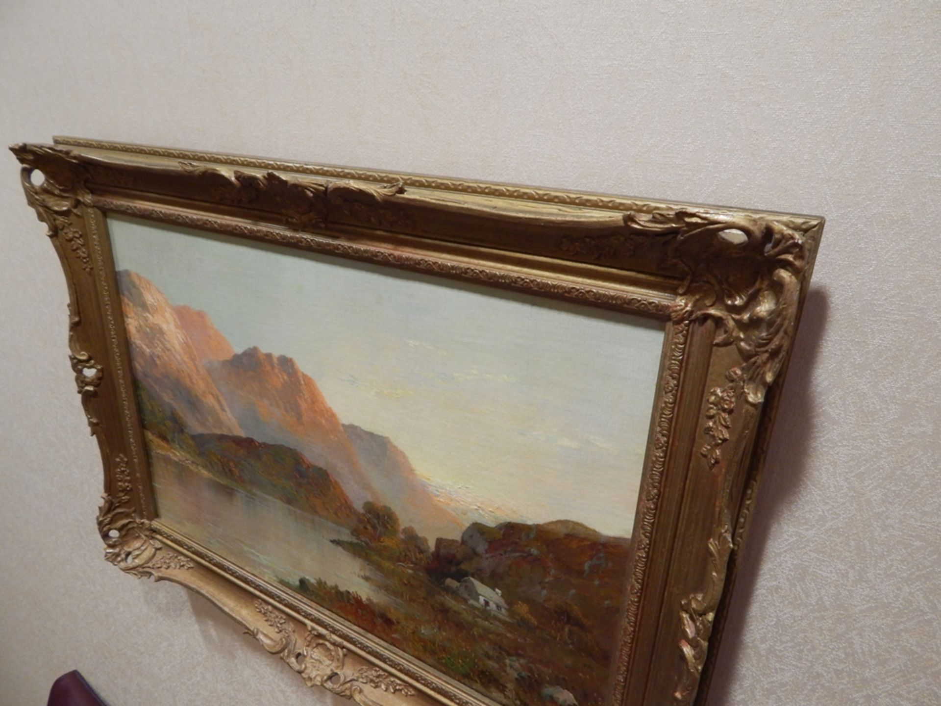 Lake and Mountain Oil on Canvas Painting, approximately 23 in x 15 in, Possible F. E. Jamieson - Image 3 of 5