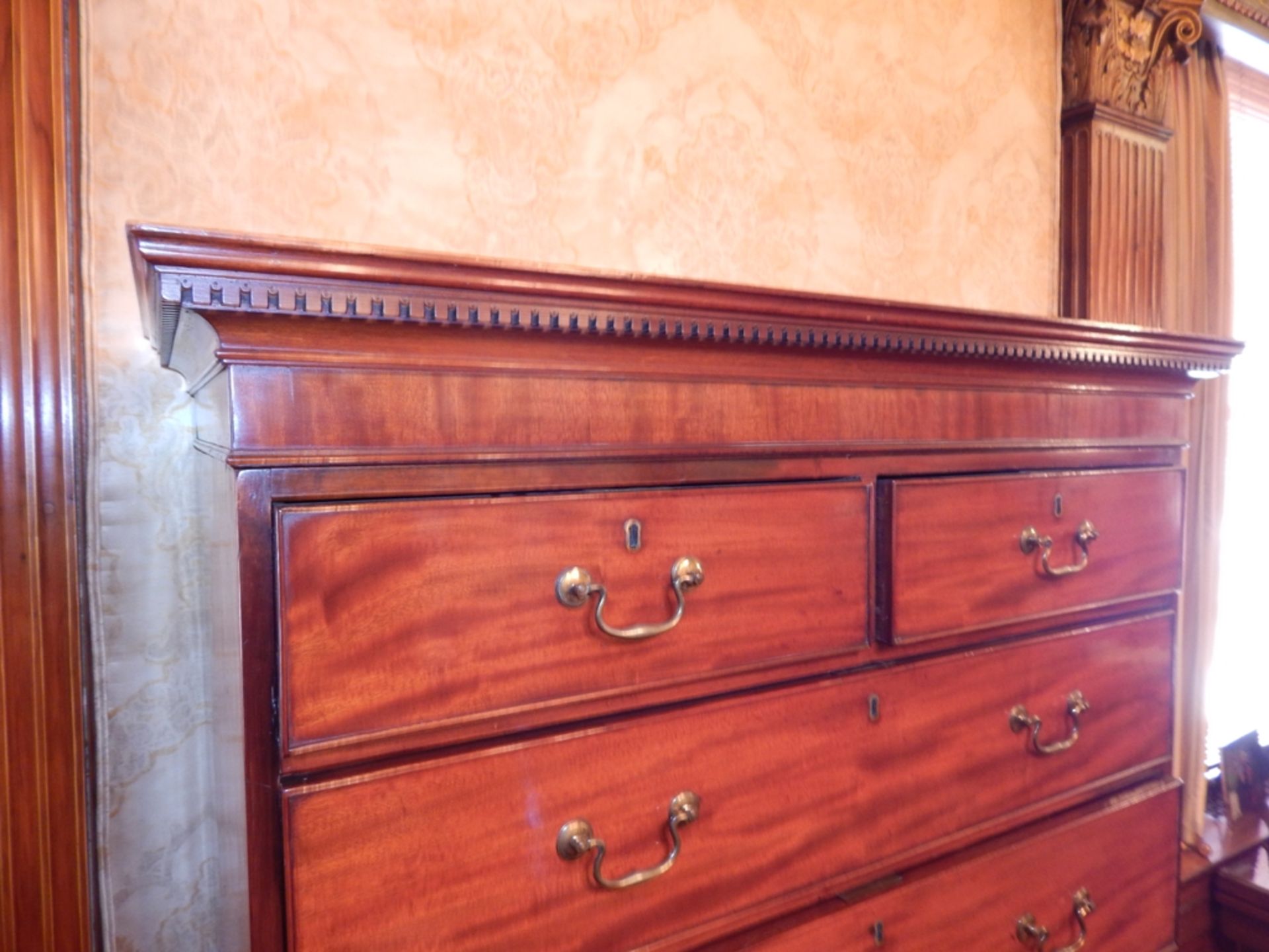 8 Drawer Mahogany Chest on Chest, Scrolled Bracket Feet, Overcoated Finish, circa 1820, (6'5") - Image 3 of 5