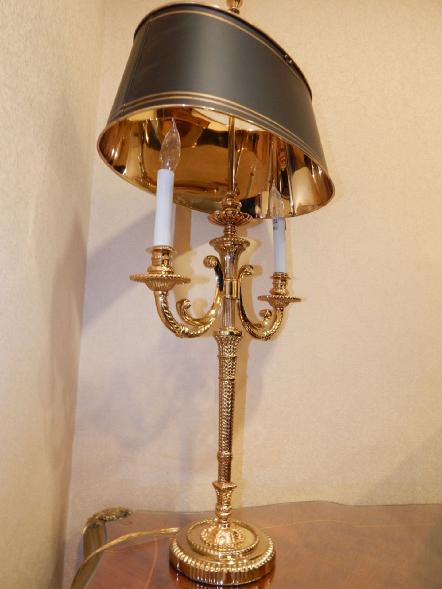 Brass Double Candlestick Lamp with Brass Shade, (Made in China) - Image 2 of 3