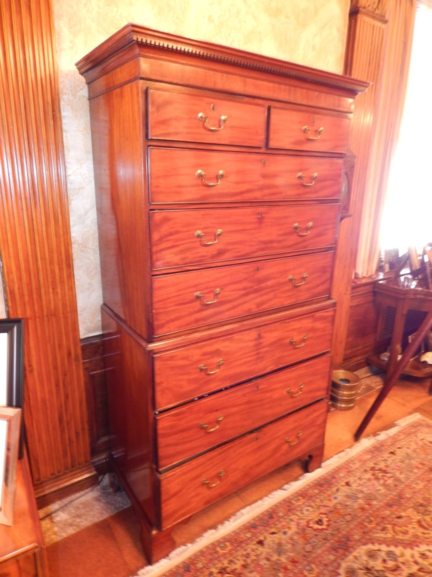 8 Drawer Mahogany Chest on Chest, Scrolled Bracket Feet, Overcoated Finish, circa 1820, (6'5") - Image 2 of 5