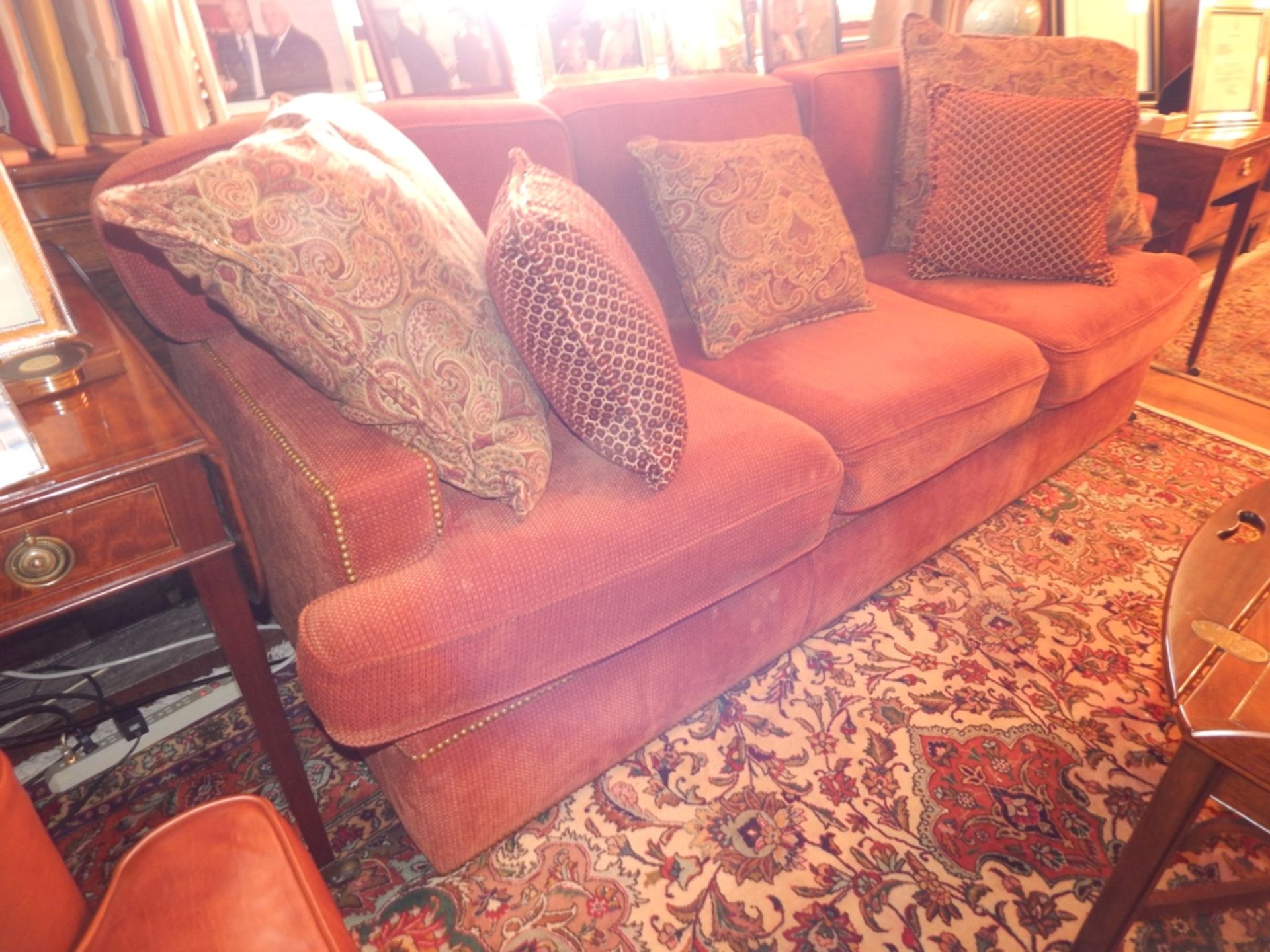 "Unique Furniture" (Cincinnati, OH) 3 Section Sofa with Brass Tacking - Image 2 of 5