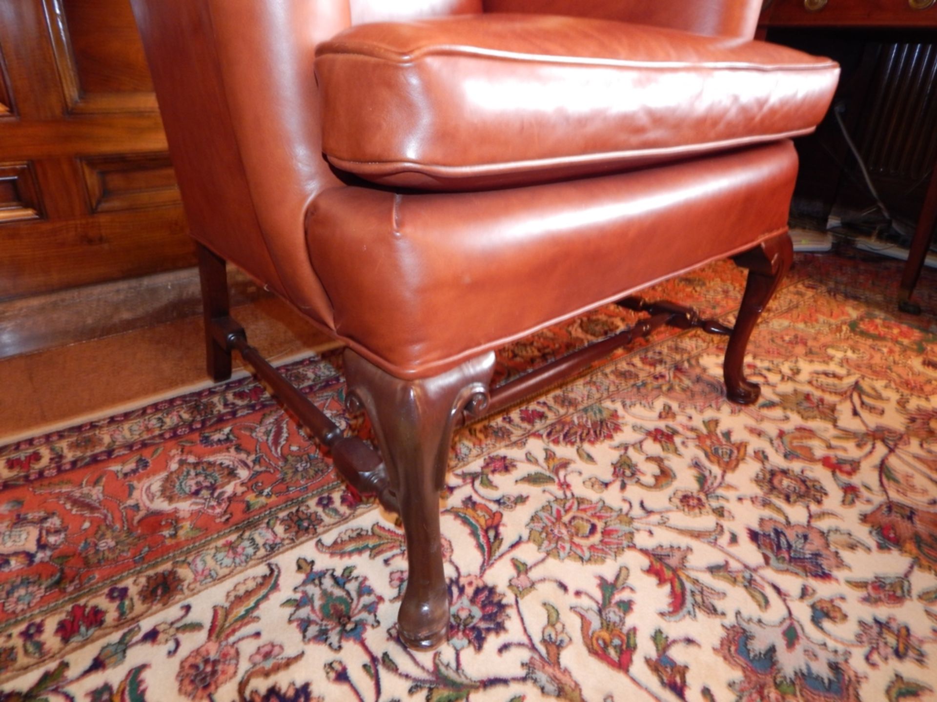 Queen Anne Leather Wingback Chair - Image 3 of 4