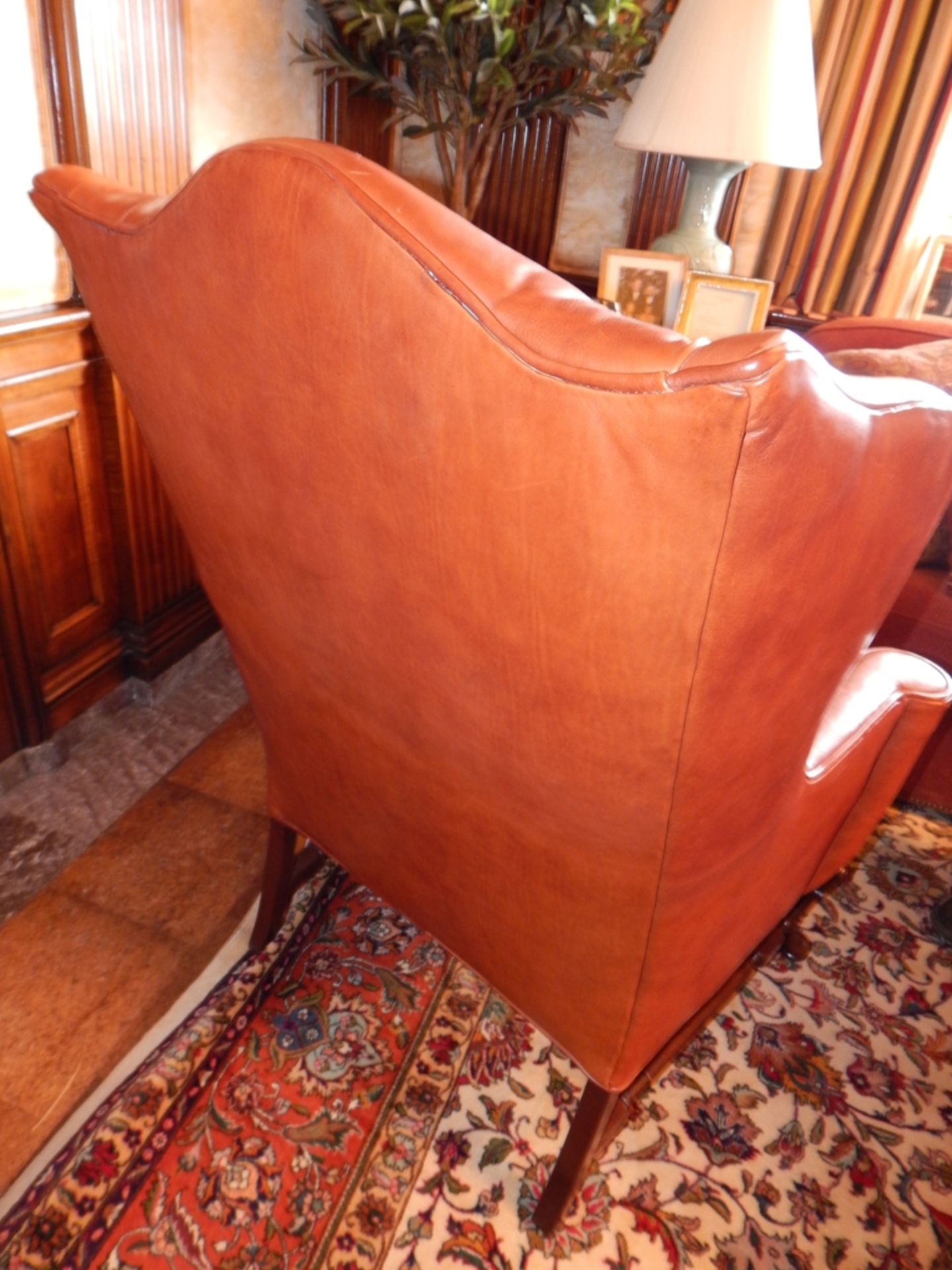 Queen Anne Leather Wingback Chair - Image 4 of 4