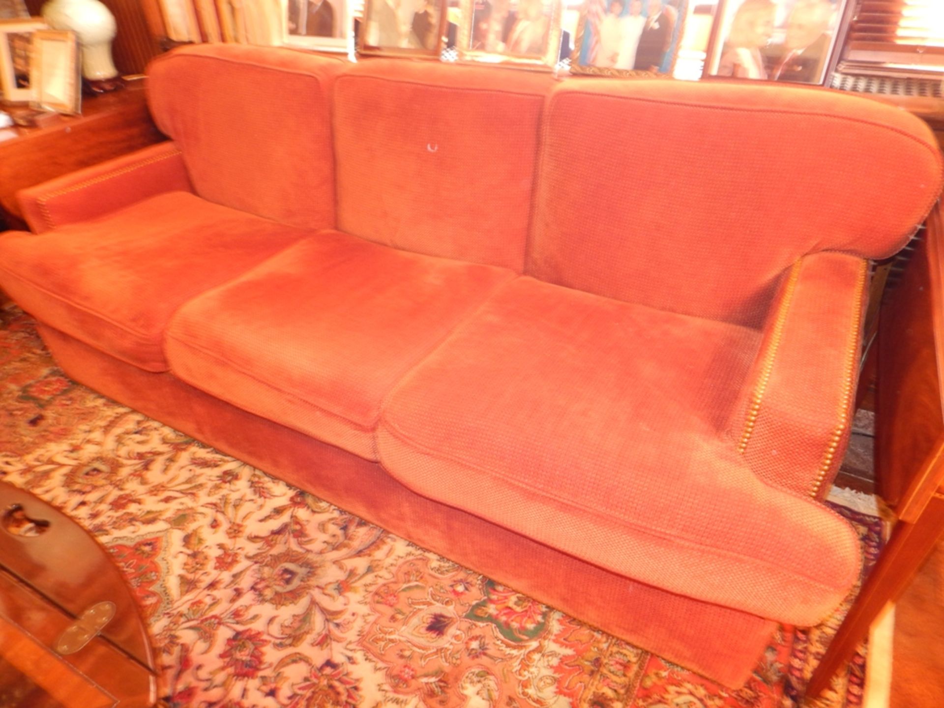 "Unique Furniture" (Cincinnati, OH) 3 Section Sofa with Brass Tacking - Image 4 of 5