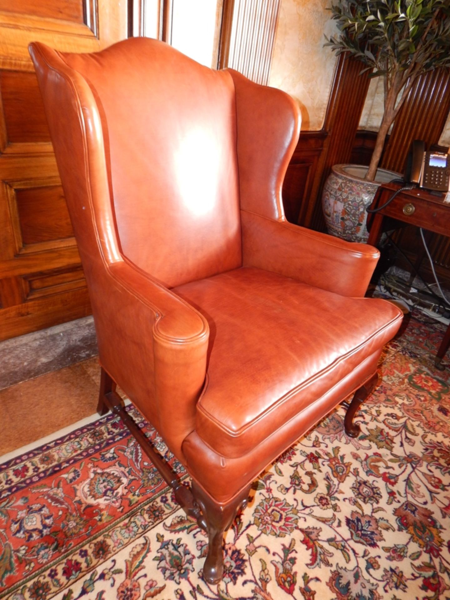 Queen Anne Leather Wingback Chair - Image 2 of 4