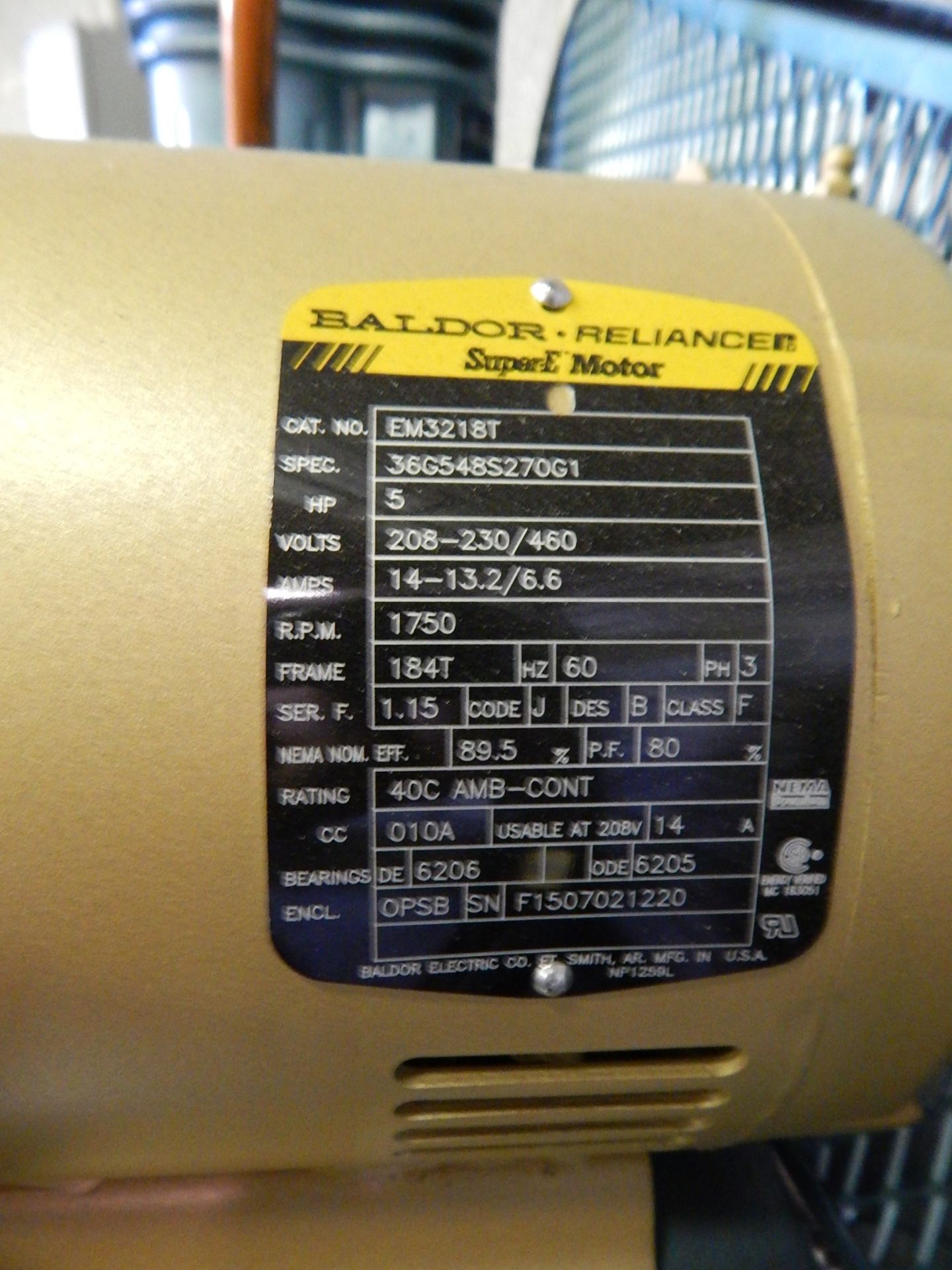 Saylor-Beall 5 HP Tank-Mounted Vertical Air Compressor, SN 5-41-A16, 80 Gal. Tank, 3 Phase - Image 3 of 7