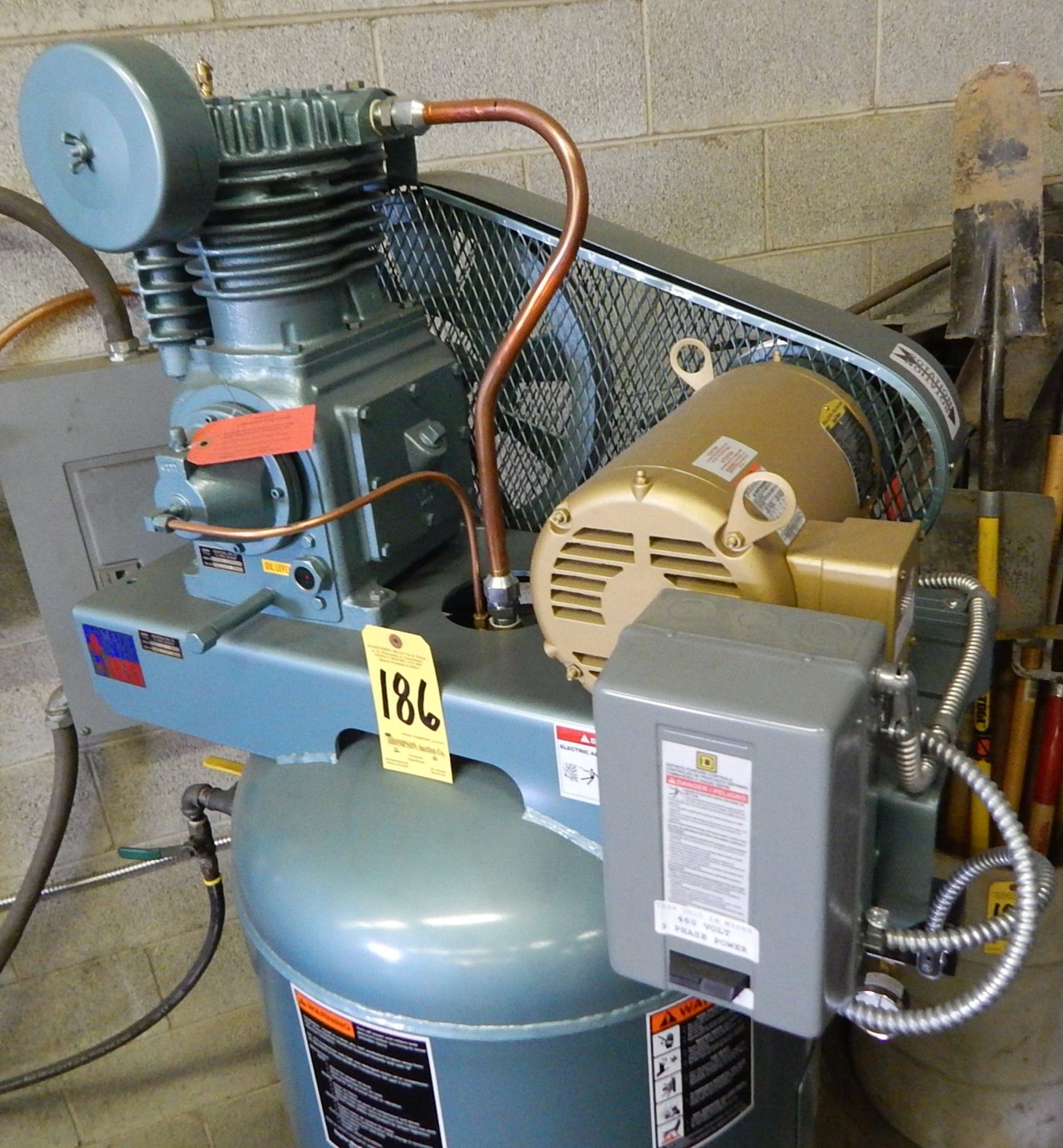 Saylor-Beall 5 HP Tank-Mounted Vertical Air Compressor, SN 5-41-A16, 80 Gal. Tank, 3 Phase - Image 2 of 7