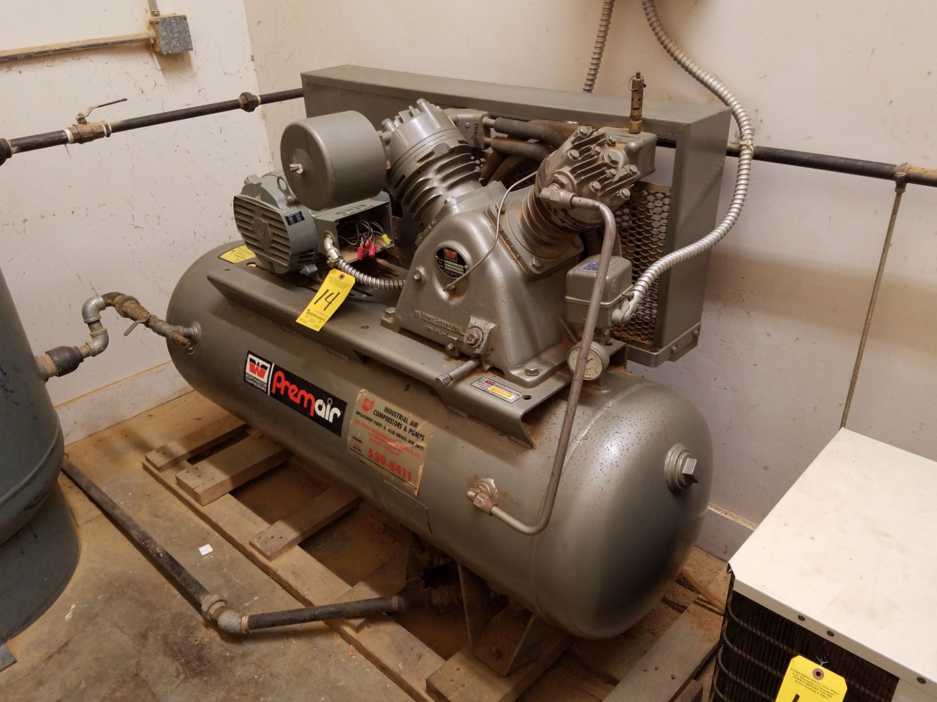 Worthington PremAir 7 1/2 HP Horizontal Air Compressor Model 5ED8 s/n HW-EDY-A100, 80 Gallon Tank