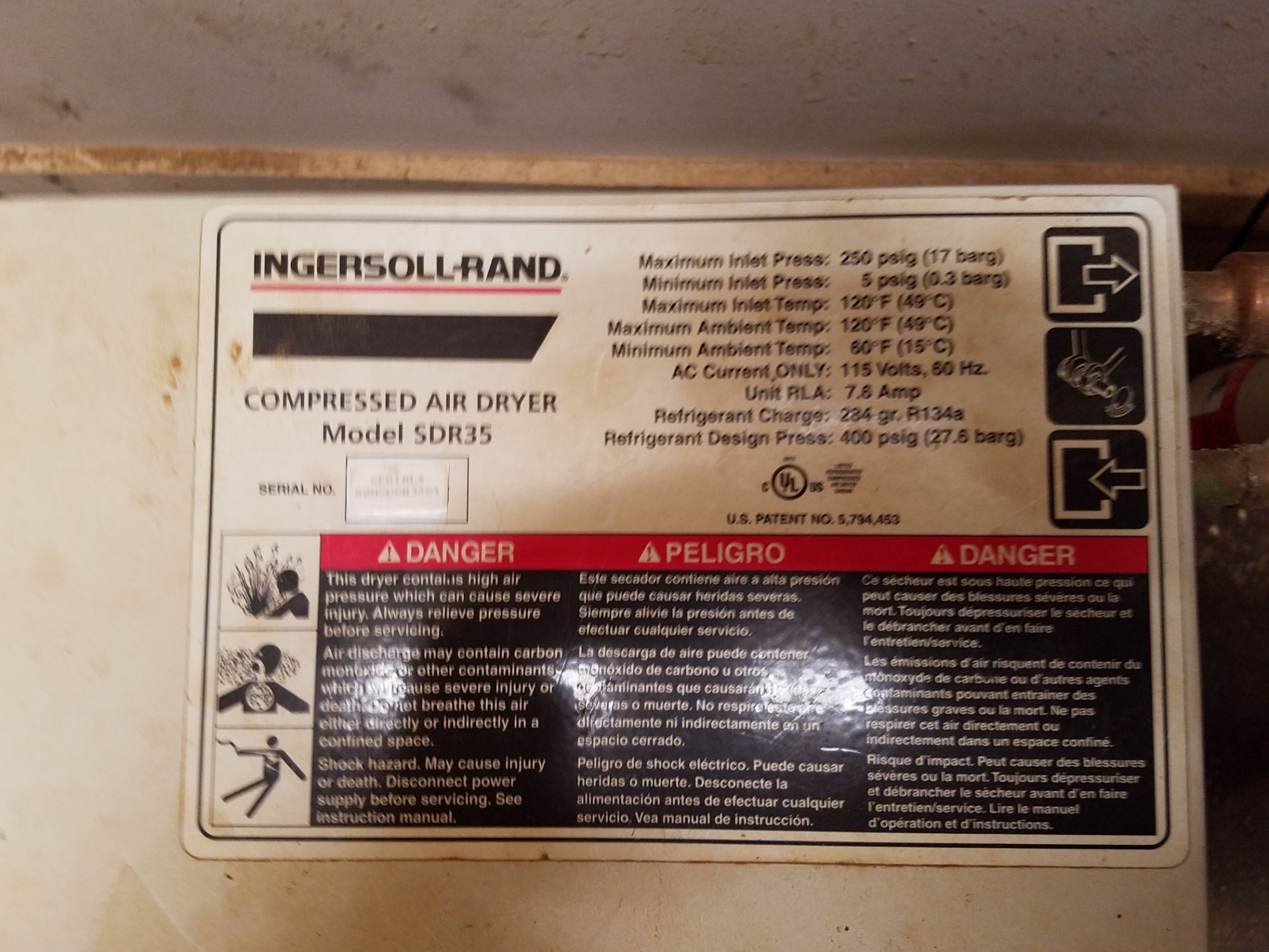 Ingersoll Rand Compressed Air Dryer, Model SD R 35, s/n 00HSDRA3416, $100 Loading Fee - Image 2 of 3