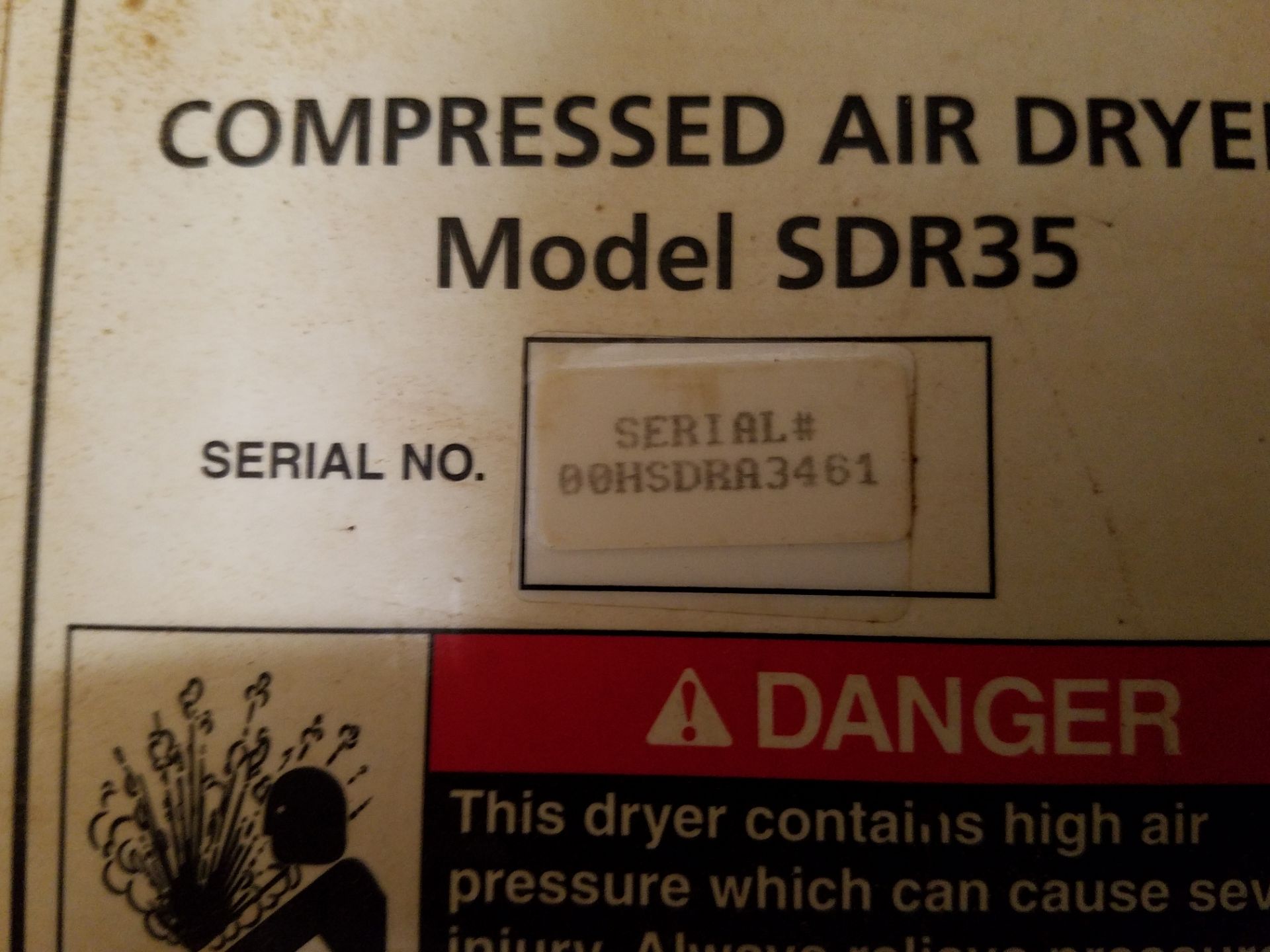 Ingersoll Rand Compressed Air Dryer, Model SD R 35, s/n 00HSDRA3416, $100 Loading Fee - Image 3 of 3