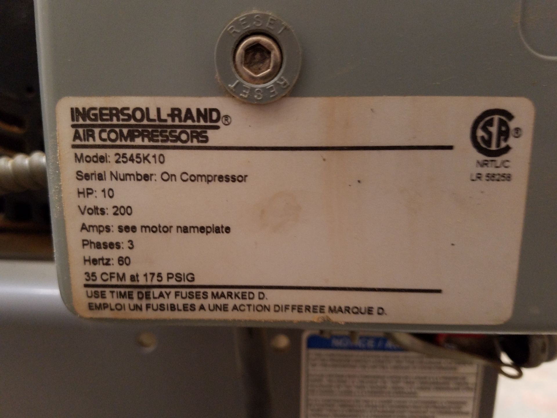 Ingersoll Rand T30 2-Stage Air Compressor, 120 Gallon Vertical Tank, 10 HP, 3 PH, 230v, $100 Loading - Image 6 of 6