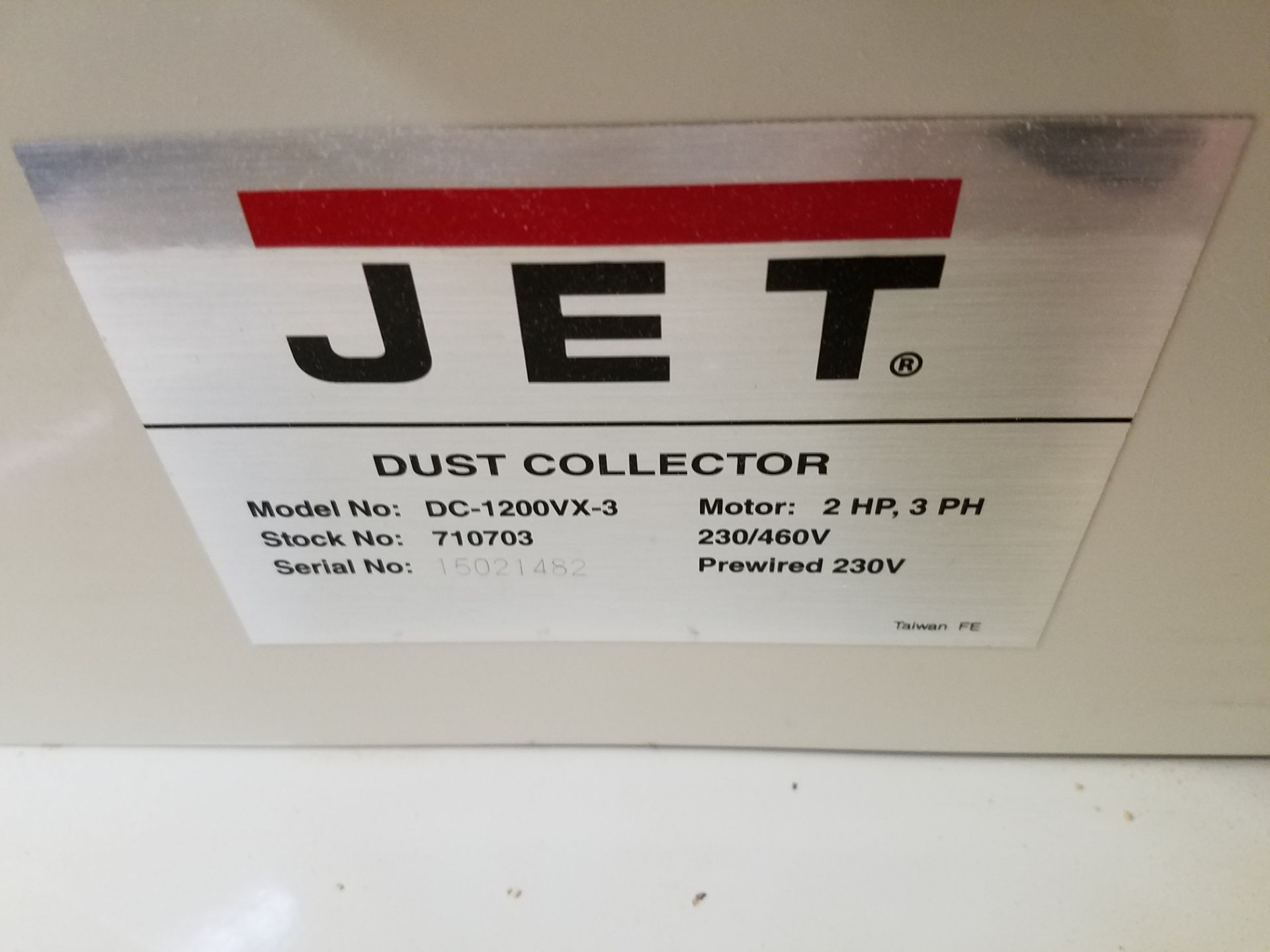 Jet Single Bag Dust Collector Model DC-12000VX-3, s/n 15021482 1 PH, 230v - Image 2 of 4