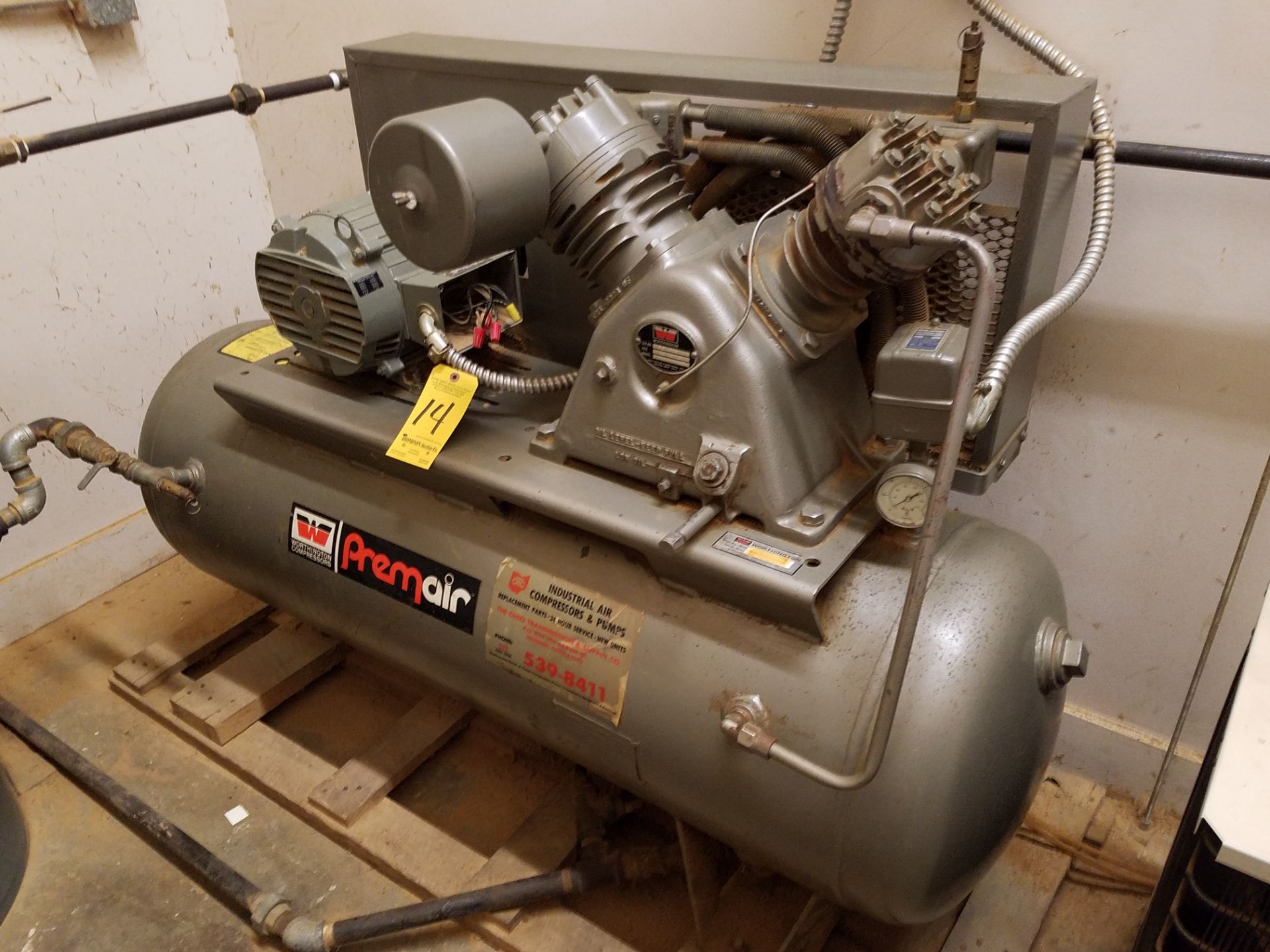 Worthington PremAir 7 1/2 HP Horizontal Air Compressor Model 5ED8 s/n HW-EDY-A100, 80 Gallon Tank - Image 6 of 6