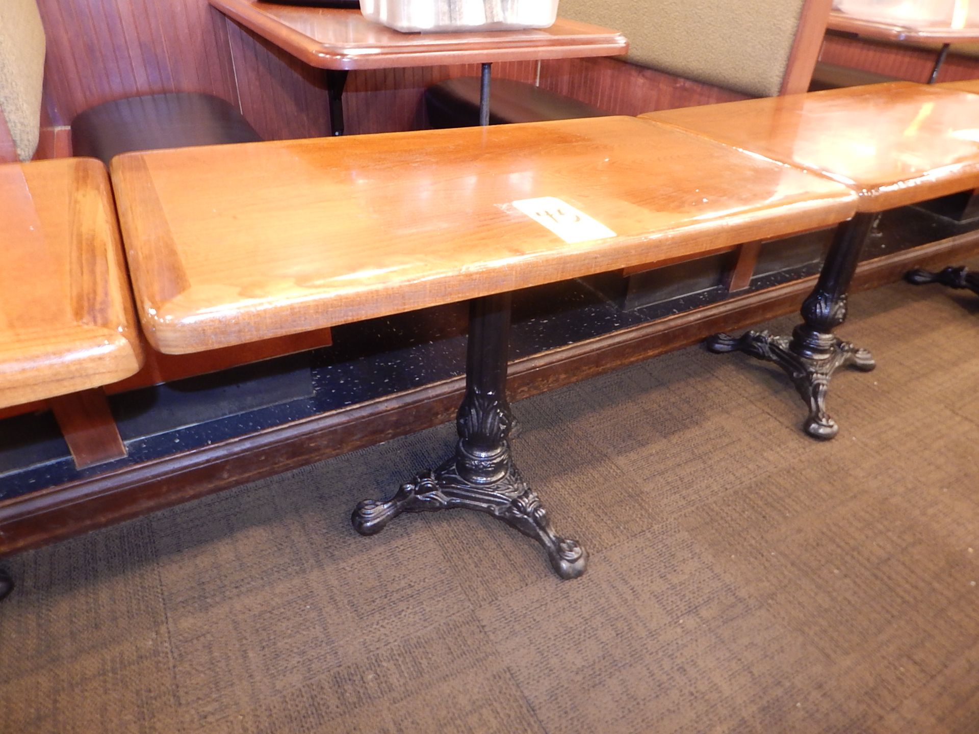 Rectangular Wood-Top Table with Cast Iron Claw Foot Pedestal Base, 24" x 42"