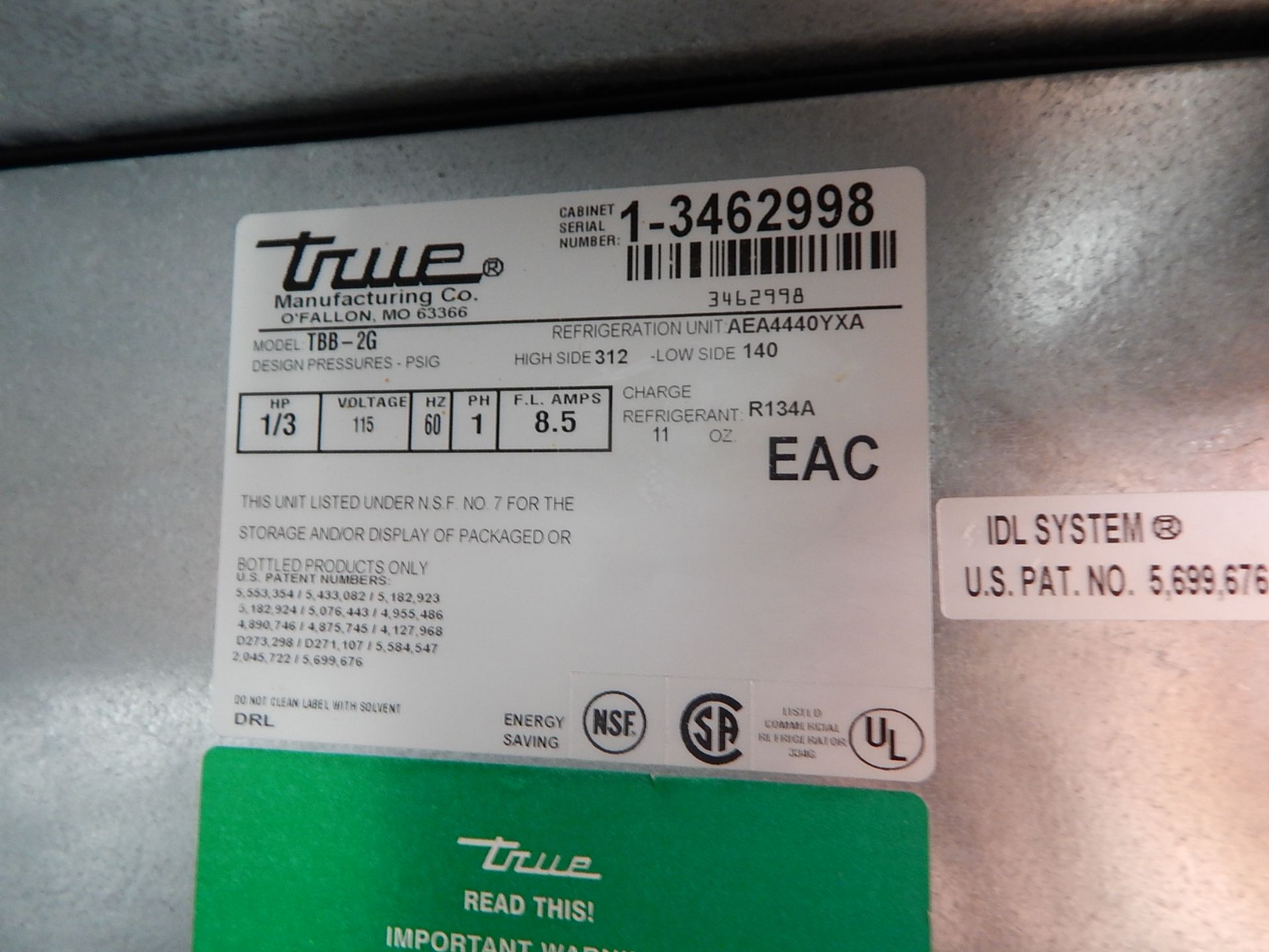 True Model TBB-2G 2-Glass Door Back Bar Refrigerator, SN 1-3462998 - Image 4 of 6