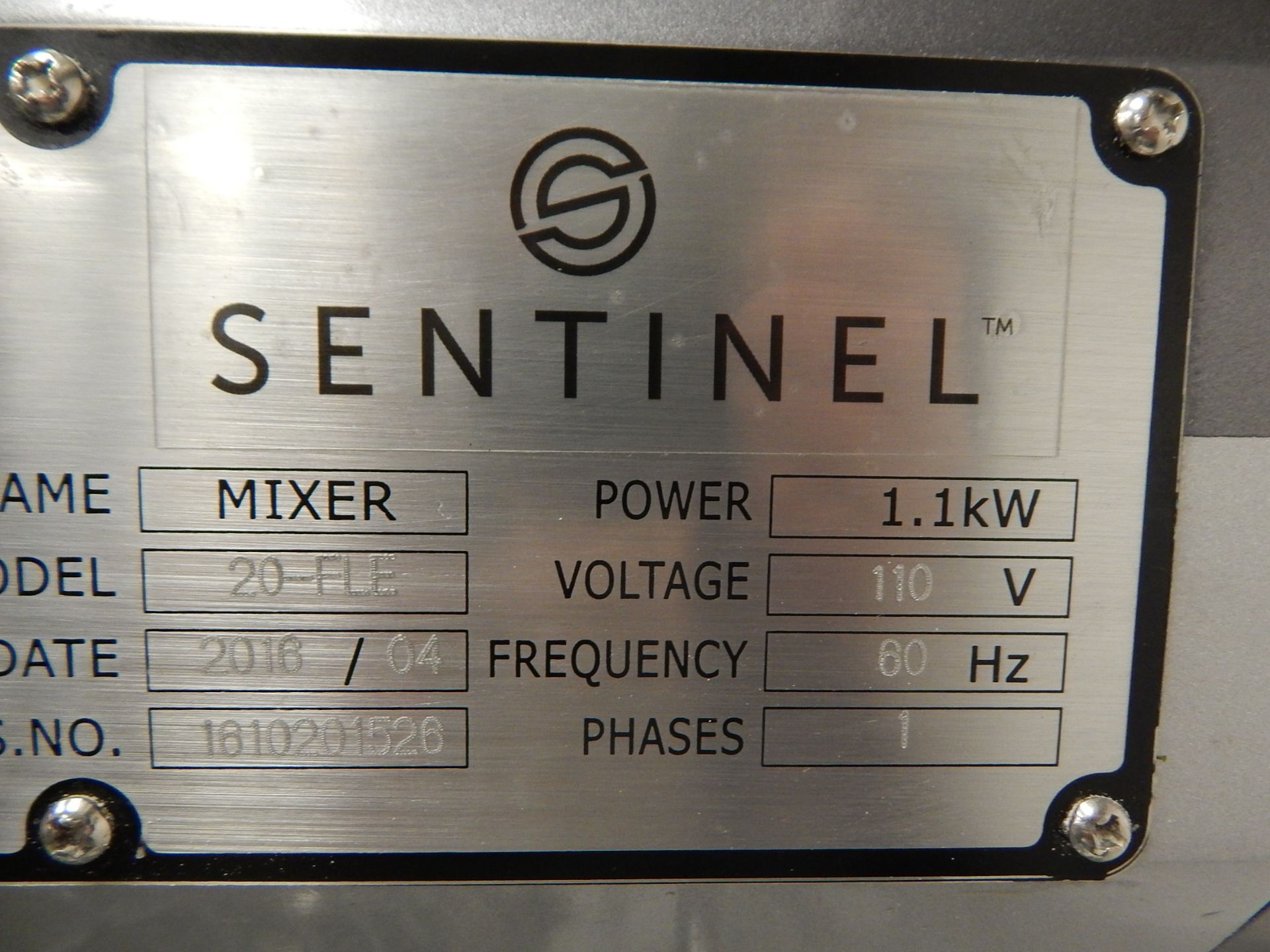 Sentinel Model 20-FLE 20 Quart, 3-Speed Mixer, SN 1610201526 - Image 7 of 7