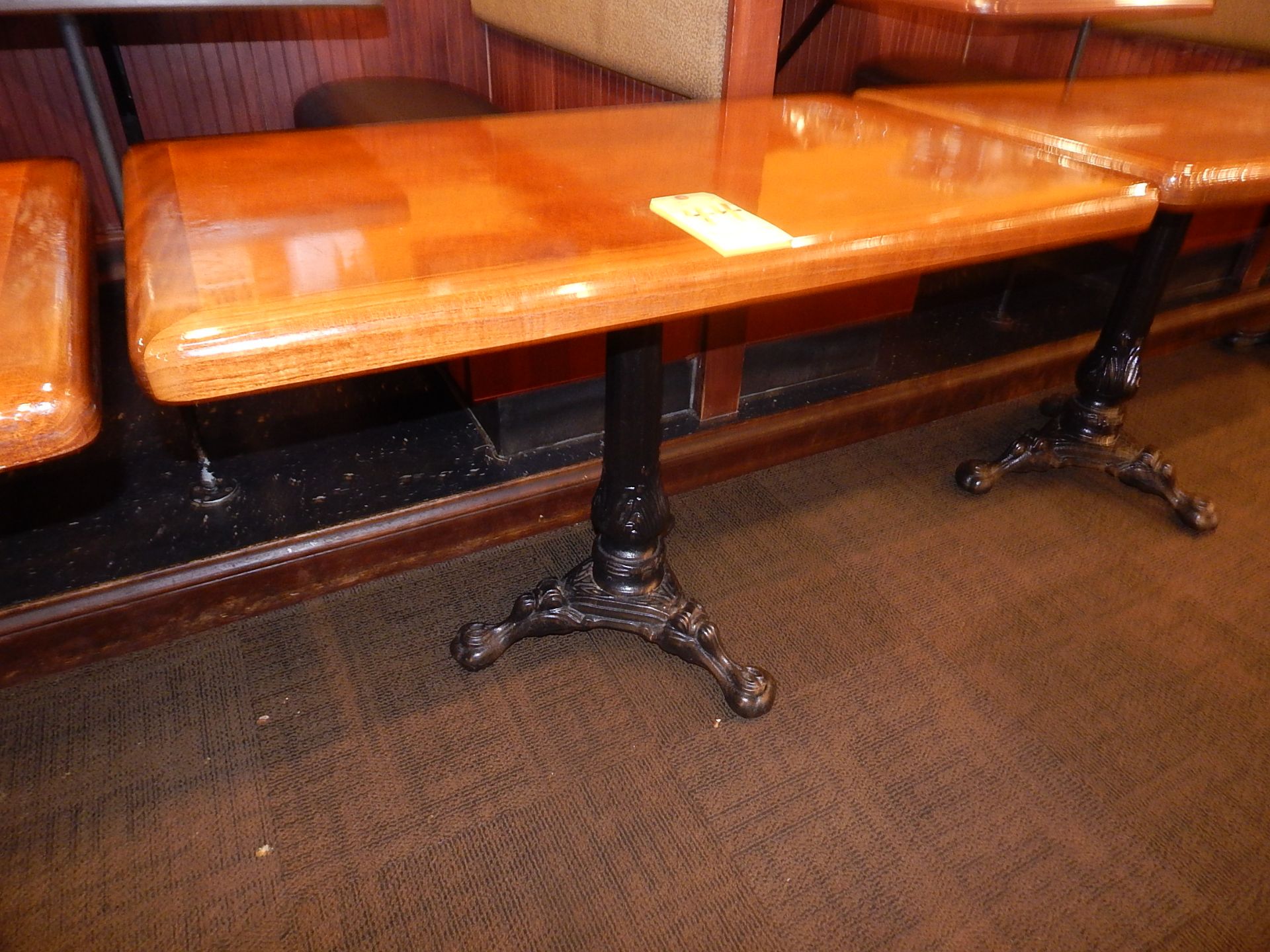 Rectangular Wood-Top Table with Cast Iron Claw Foot Pedestal Base, 24" x 42"