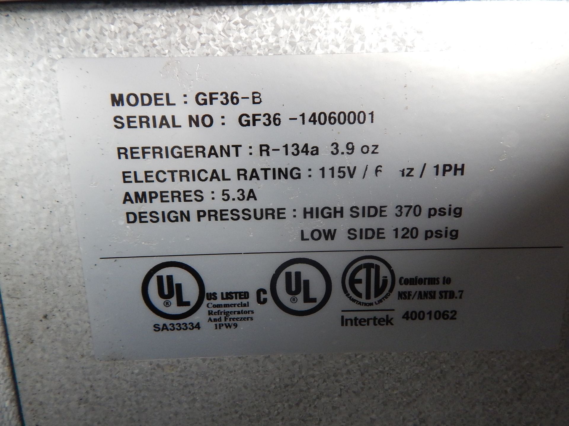 Master-Bilt Model GF-36-B Glass Chiller, SN GF36-14060001 - Image 5 of 5