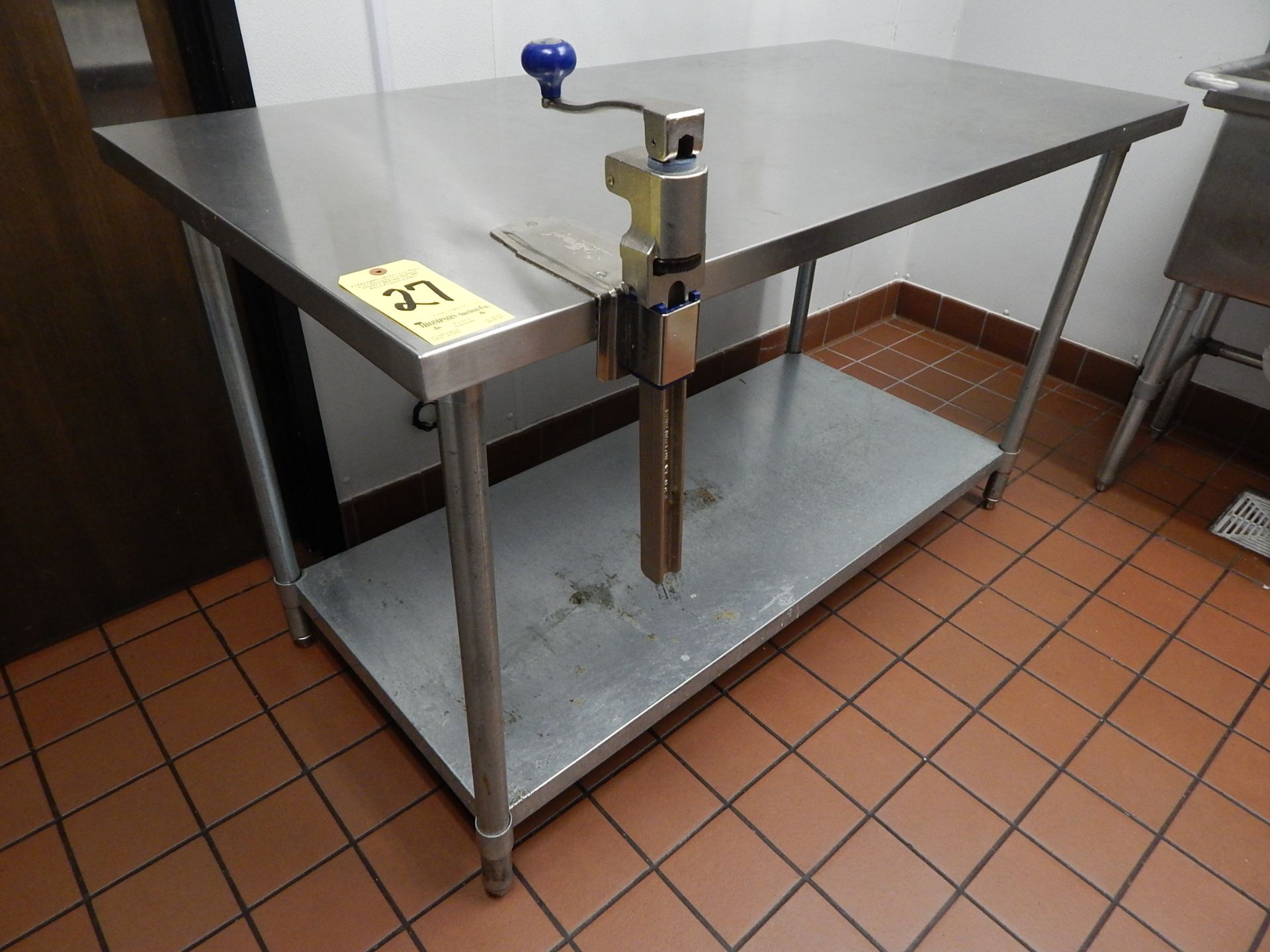 Stainless Steel Table with Galvanized Lower Shelf, and Edlund Can Opener, 30" x 60"