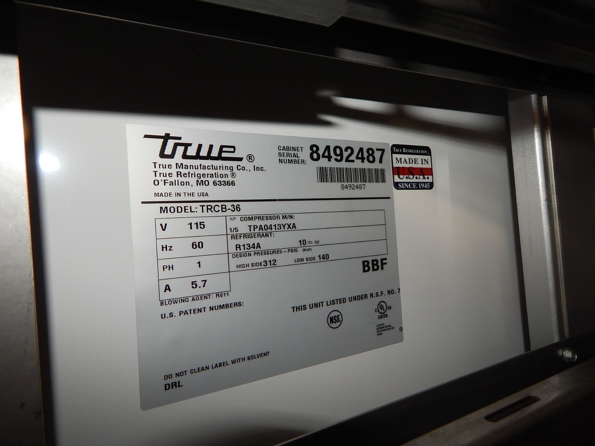 True Model TRCB-36 2-Drawer 36" Refrigerated Chef Base on Casters, SN 8492487 - Bild 5 aus 5