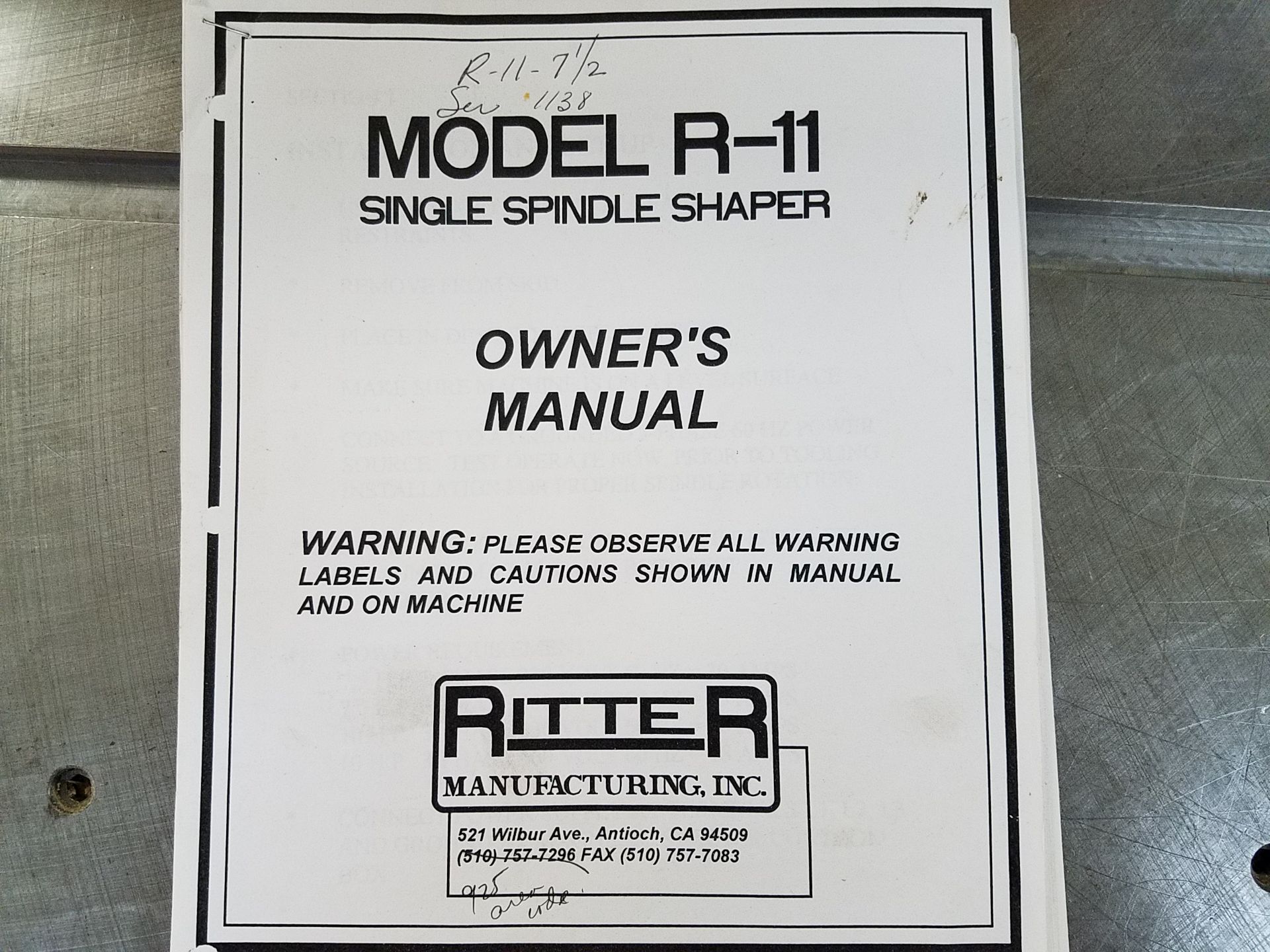 Ritter Model R11 Shaper, 1 1/4 in Spindle, s/n, 7.5 HP, 48 x 30 in T-Slotted Table, Loading Fee $50 - Image 3 of 4