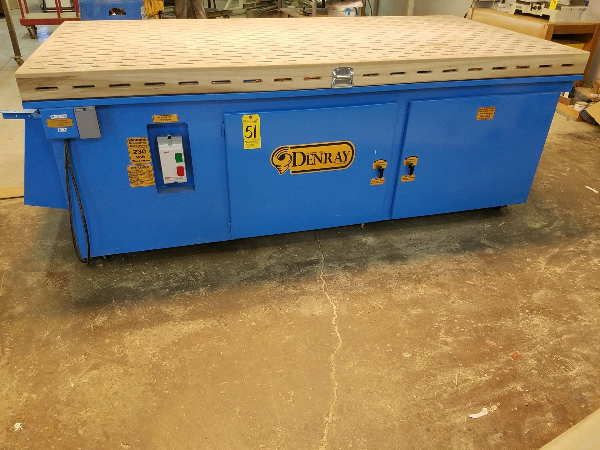 Denray Model 9600 4 ft x 8ft Downdraft Table, s/n 474965, 3 HP, 230 v, 3 Ph, New in 2016, Loading