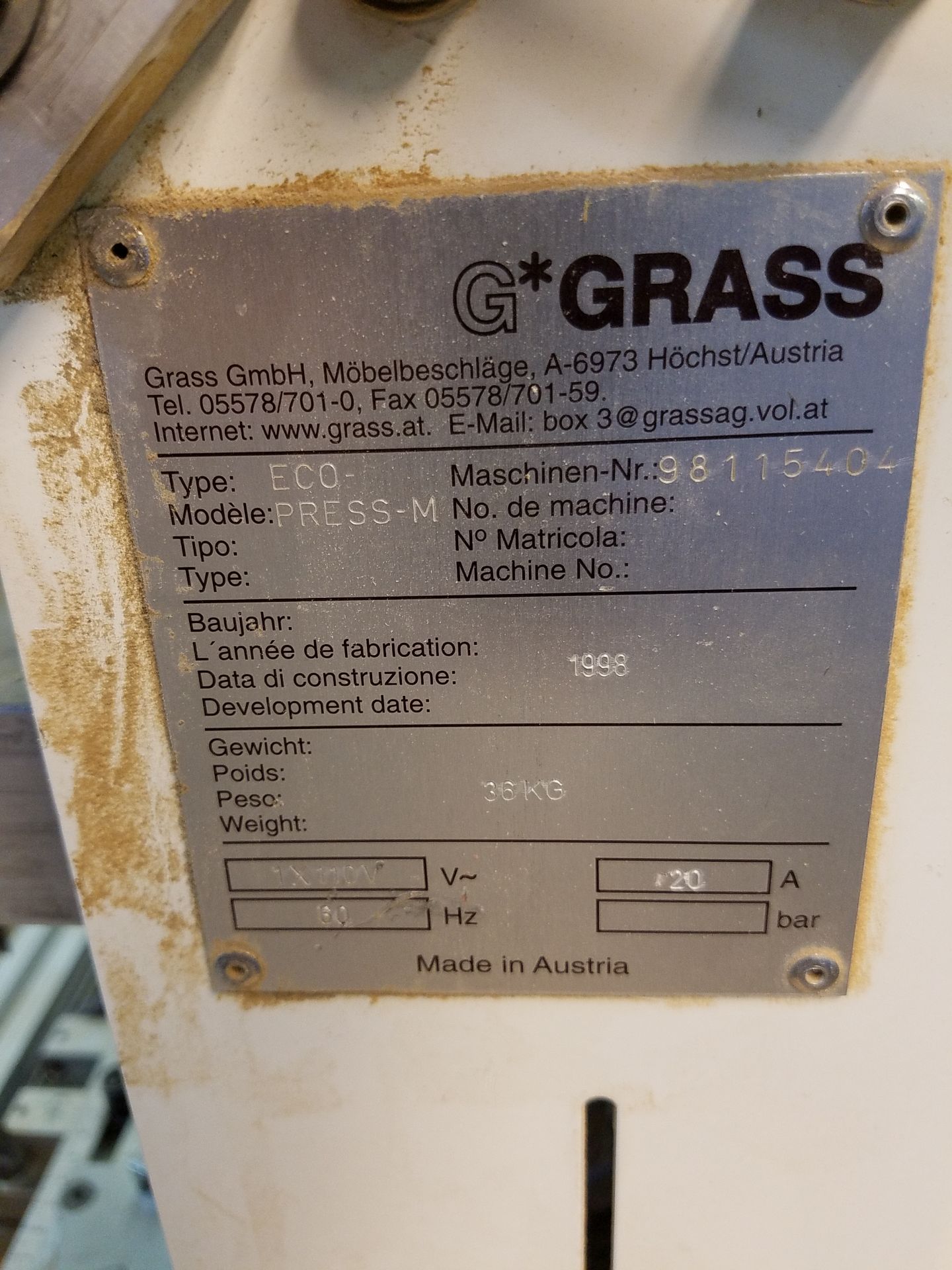 Grass EcoPress -M Hinge Boring and Insertion Machine, 42 mm, 2 Hp, 110v, 1 Ph - Image 3 of 3