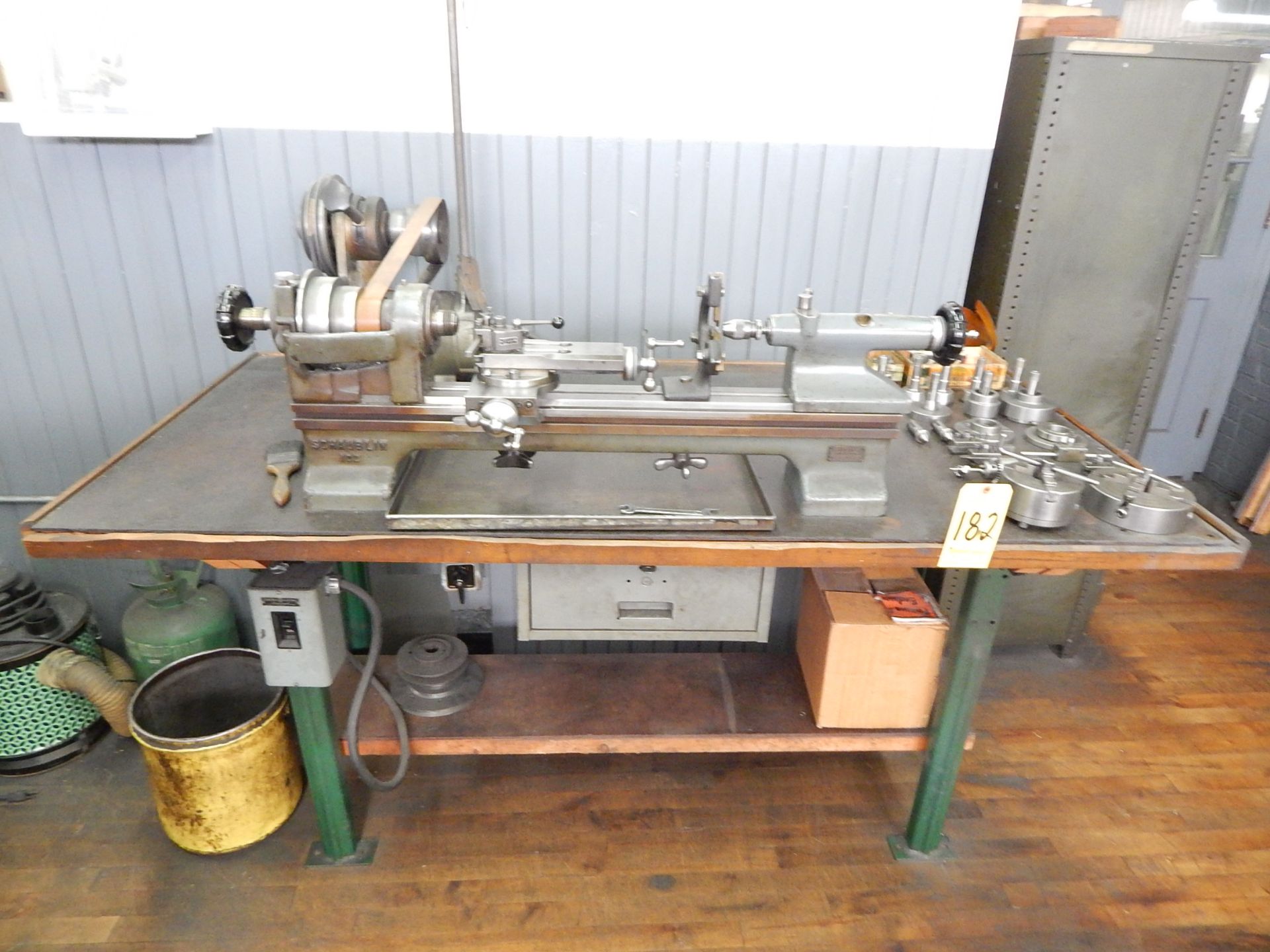 Schaublin Model 102-TO Jewelers Lathe, s/n 157889, with Accessories and Work Bench